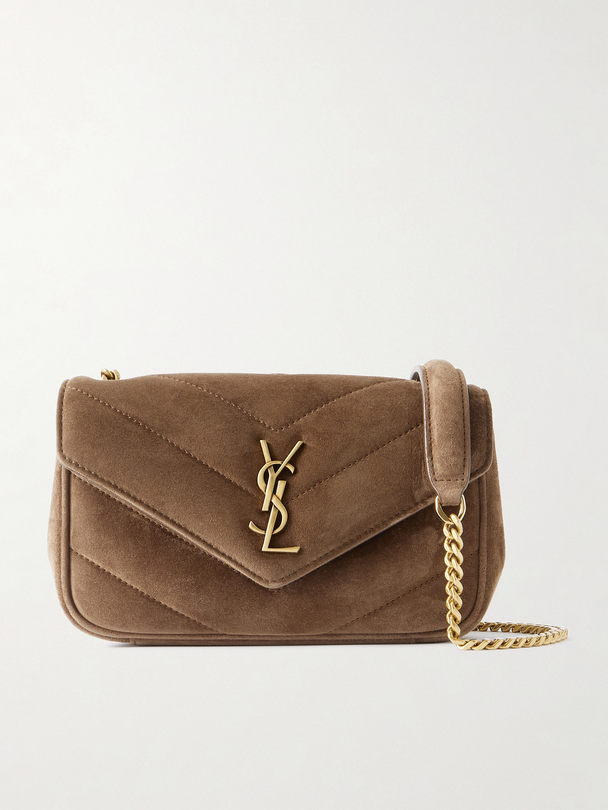 Saint Laurent Loulou Small Quilted Suede Shoulder Bag In Brown