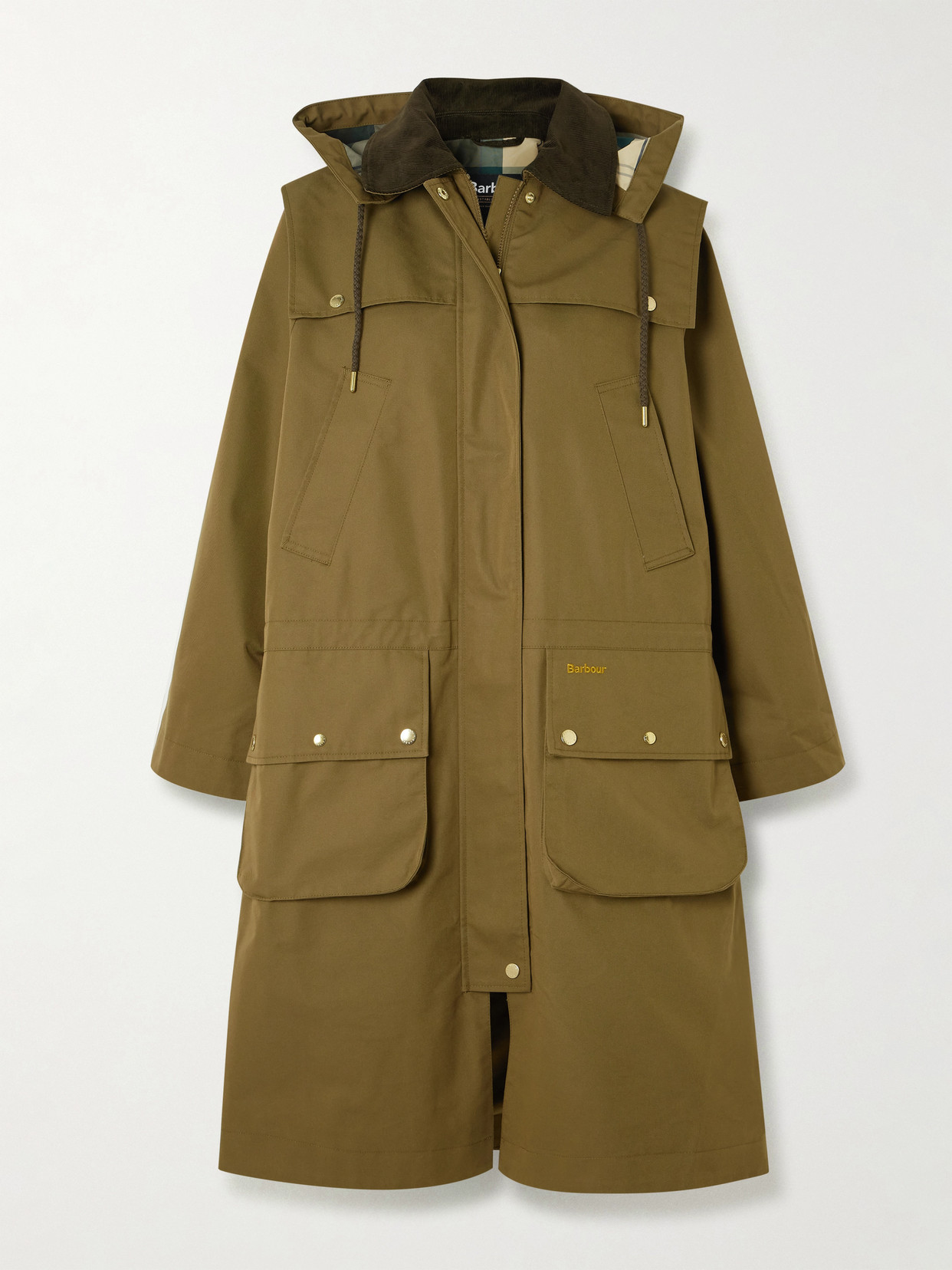 Barbour Bilsdale Hooded Corduroy-trimmed Cotton-blend Twill Jacket In Green