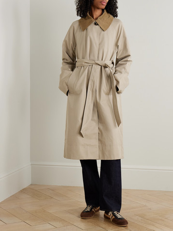 BARBOUR Reagan belted corduroy-trimmed cotton-blend twill trench coat