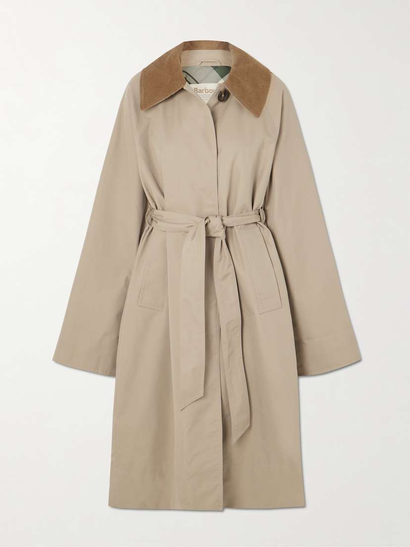 Barbour Reagan Belted Corduroy-trimmed Cotton-blend Twill Trench Coat