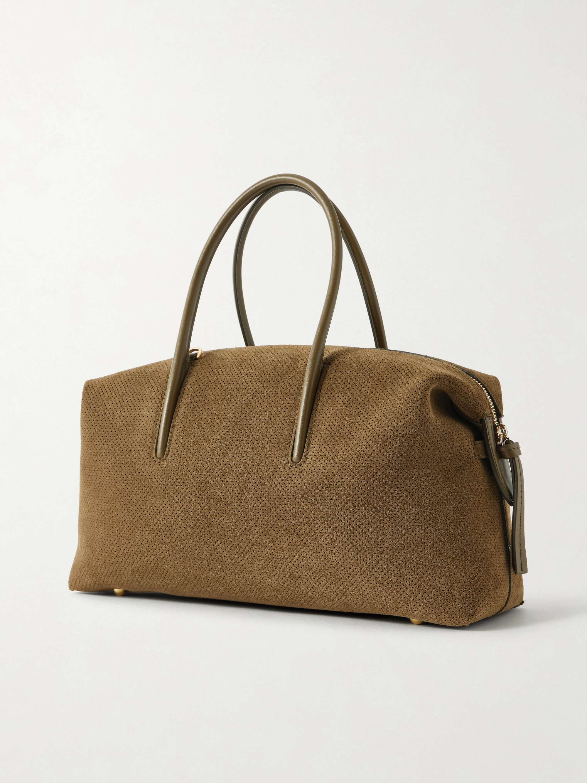 DEMELLIER The Stockholm midi perforated leather-trimmed suede tote