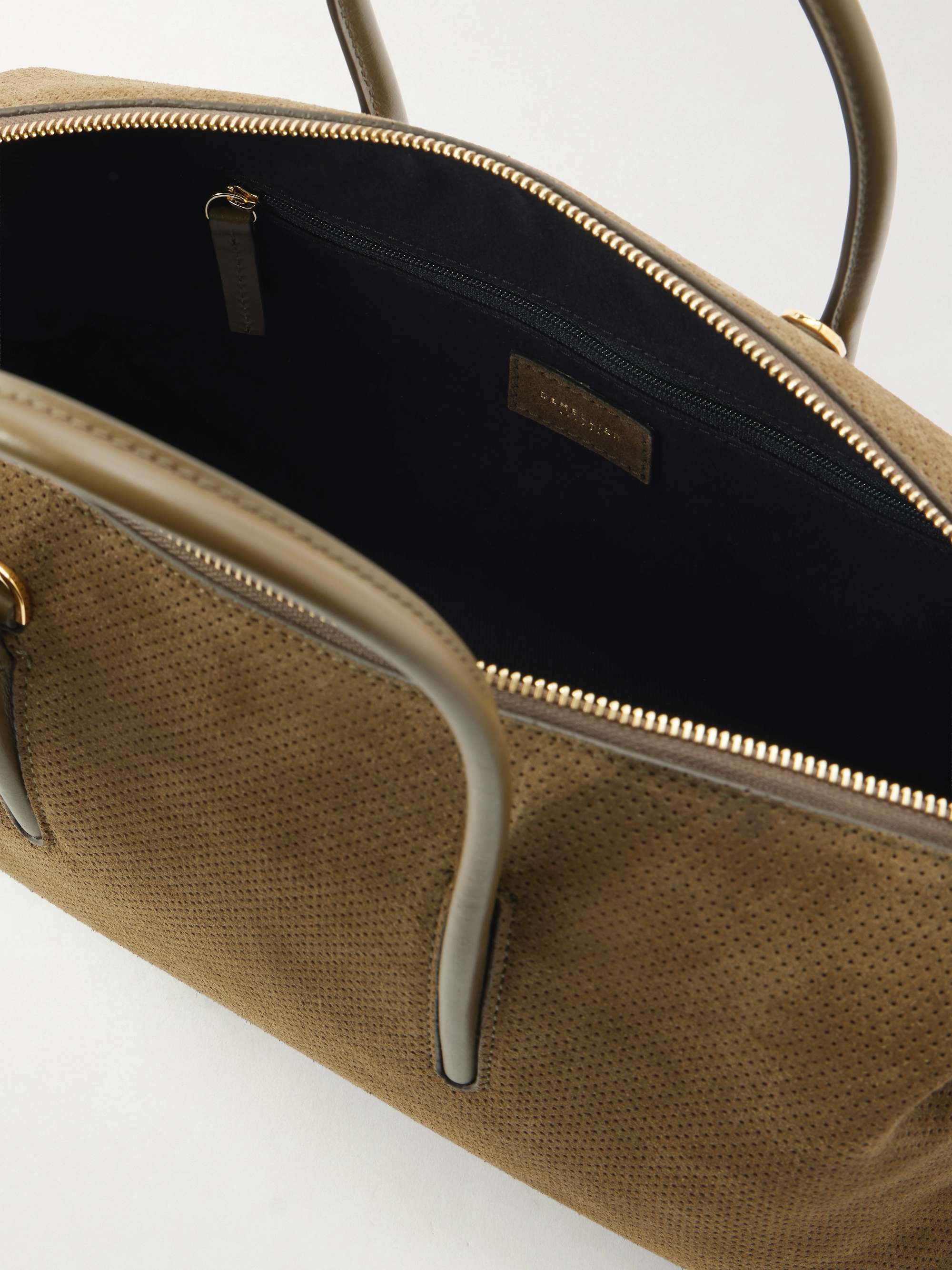 De marchi★デマルキ クラシックポロ size:S フェルチェ DEMELLIER The Stockholm midi perforated leather-trimmed suede tote
