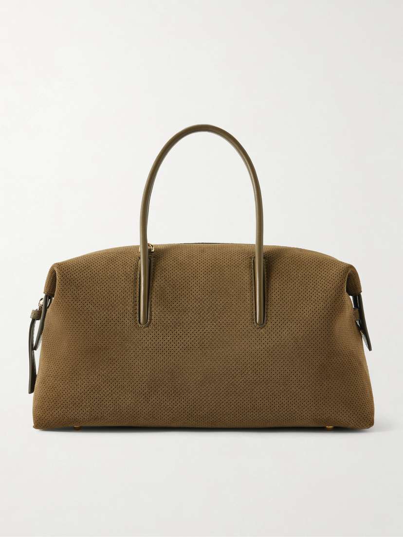 DeMellier The Stockholm Midi Perforated Leather-trimmed Suede Tote