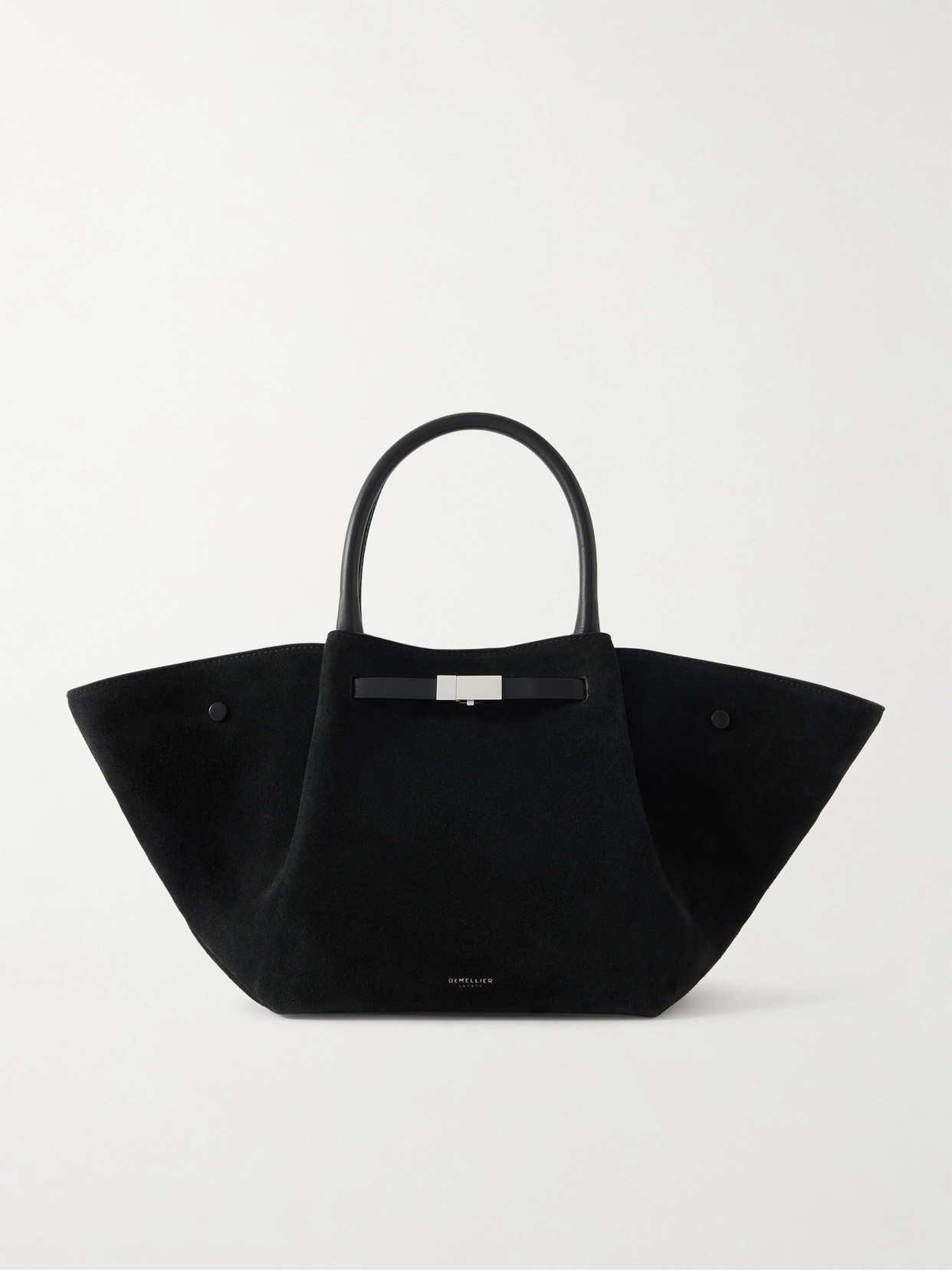 Demellier + Net Sustain Midi New York Leather-trimmed Suede Tote In Black