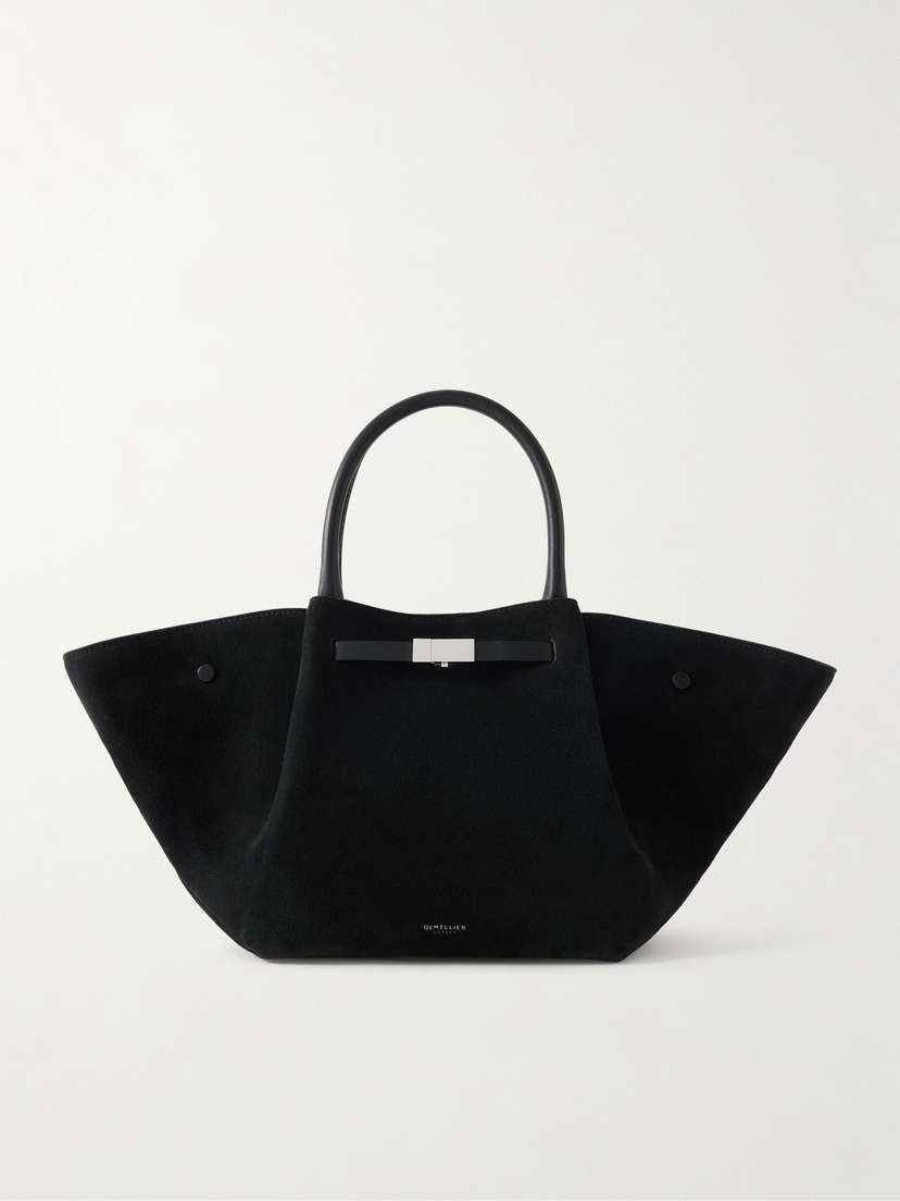 DeMellier The New York Midi Leather-trimmed Suede Tote