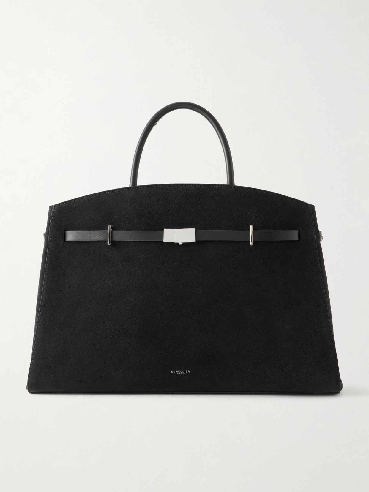 Demellier The Hudson Leather-trimmed Suede Tote In Black
