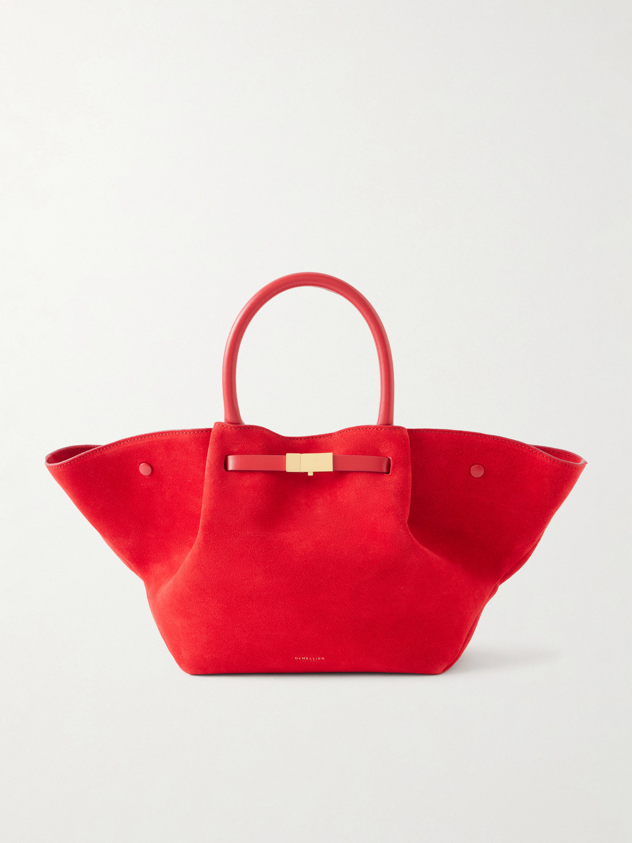 Demellier + Net Sustain Midi New York Leather-trimmed Suede Tote In Red