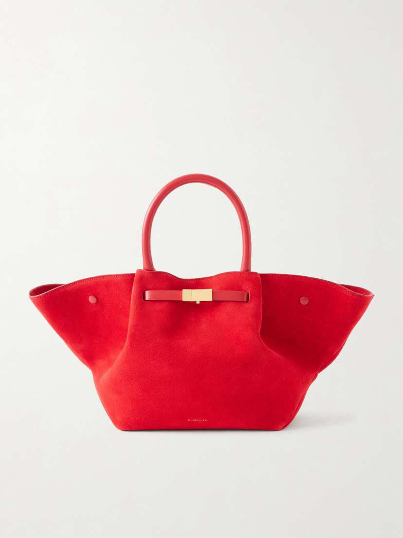 DeMellier The New York Midi Leather-trimmed Suede Tote