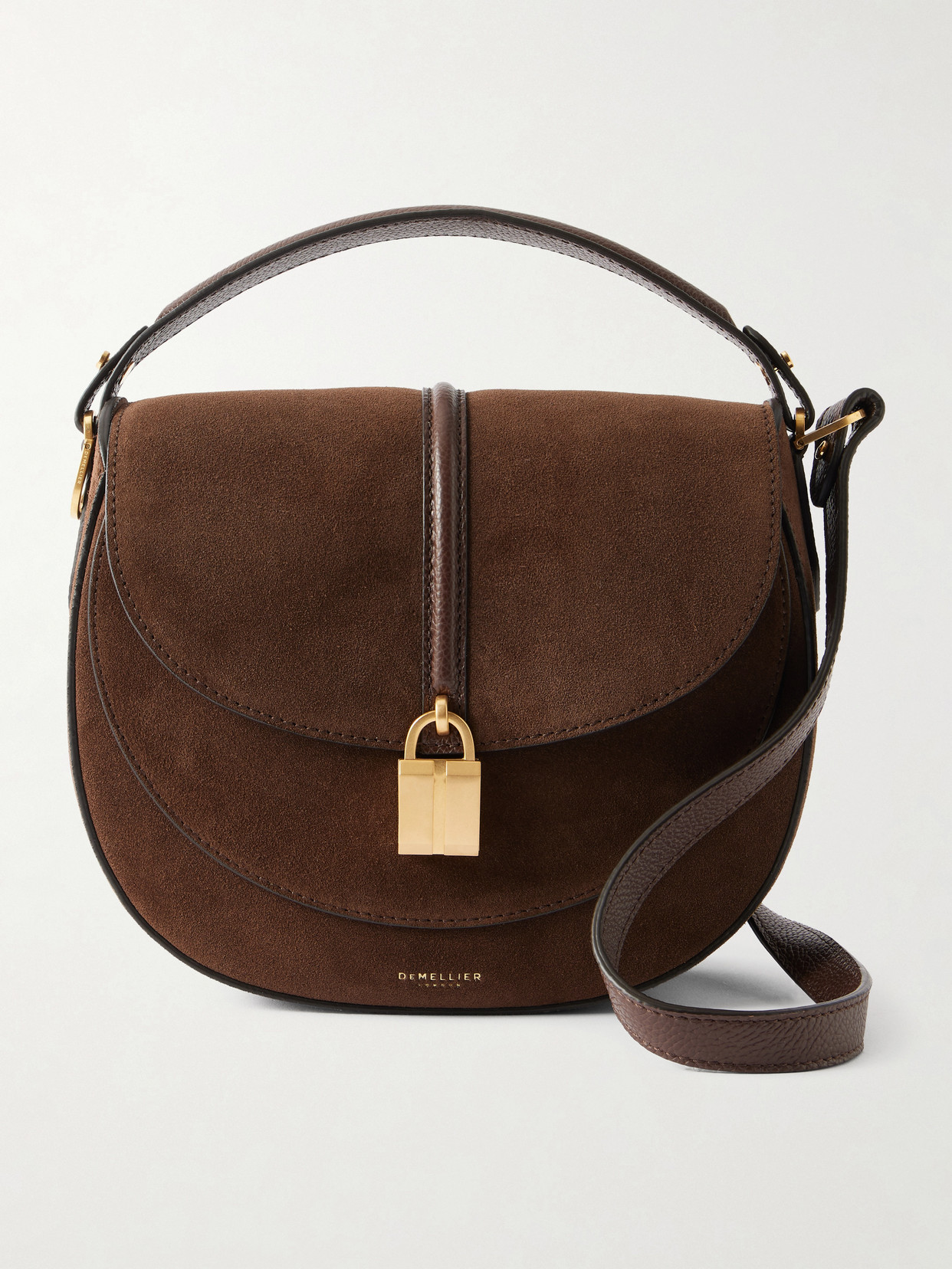 Demellier Siena Suede And Textured-leather Shoulder Bag In Brown