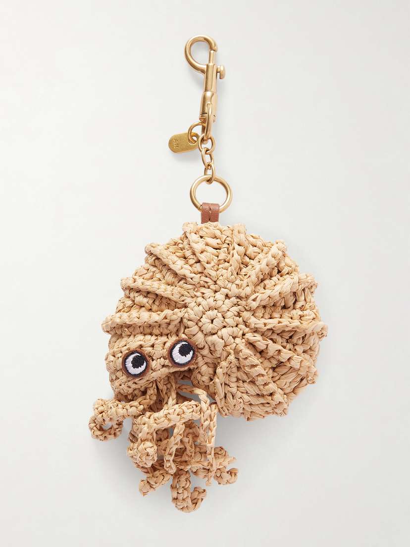 Anya Hindmarch Hermit Crab Leather-trimmed Gold-tone And Raffia Bag Charm