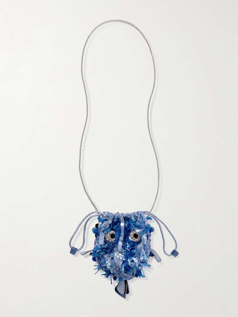 Anya Hindmarch Blowfish Embellished Leather-trimmed Satin Shoulder Bag