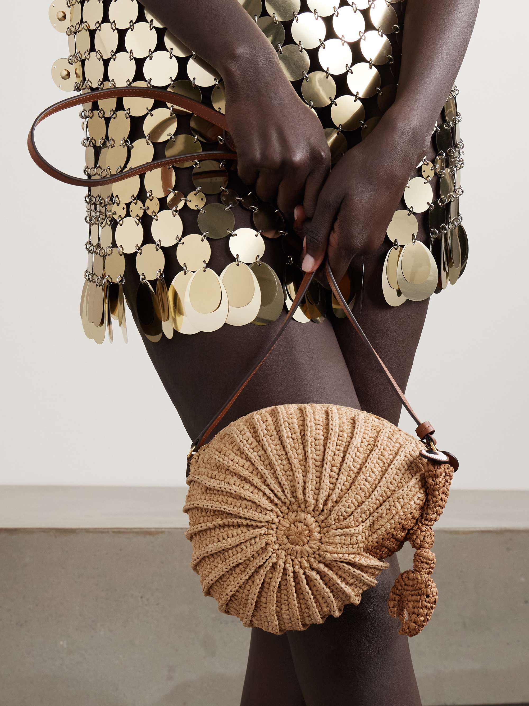 ANYA HINDMARCH Hermit Crab leather-trimmed raffia shoulder bag