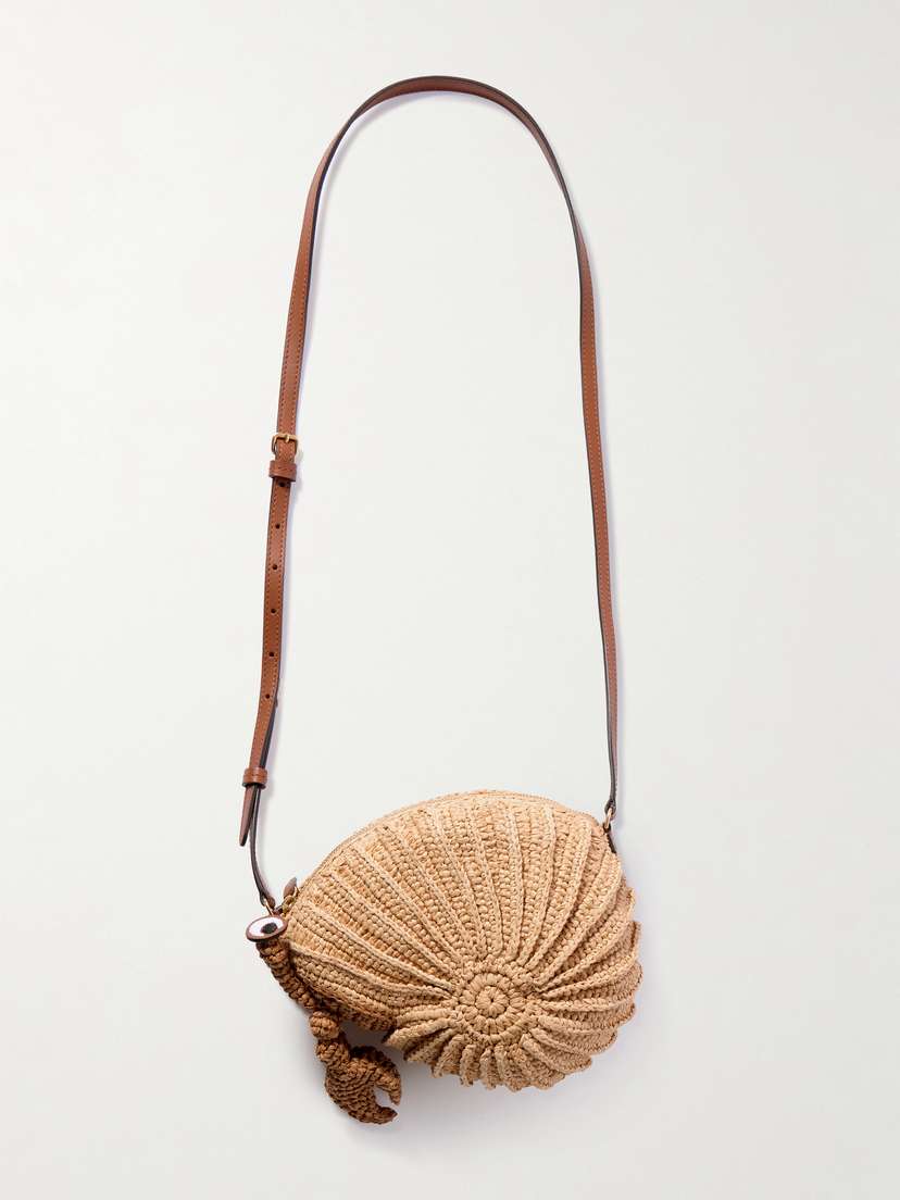 Anya Hindmarch Hermit Crab Leather-trimmed Raffia Shoulder Bag