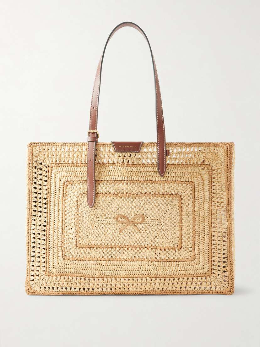 Anya Hindmarch Bow Leather-trimmed Raffia Tote