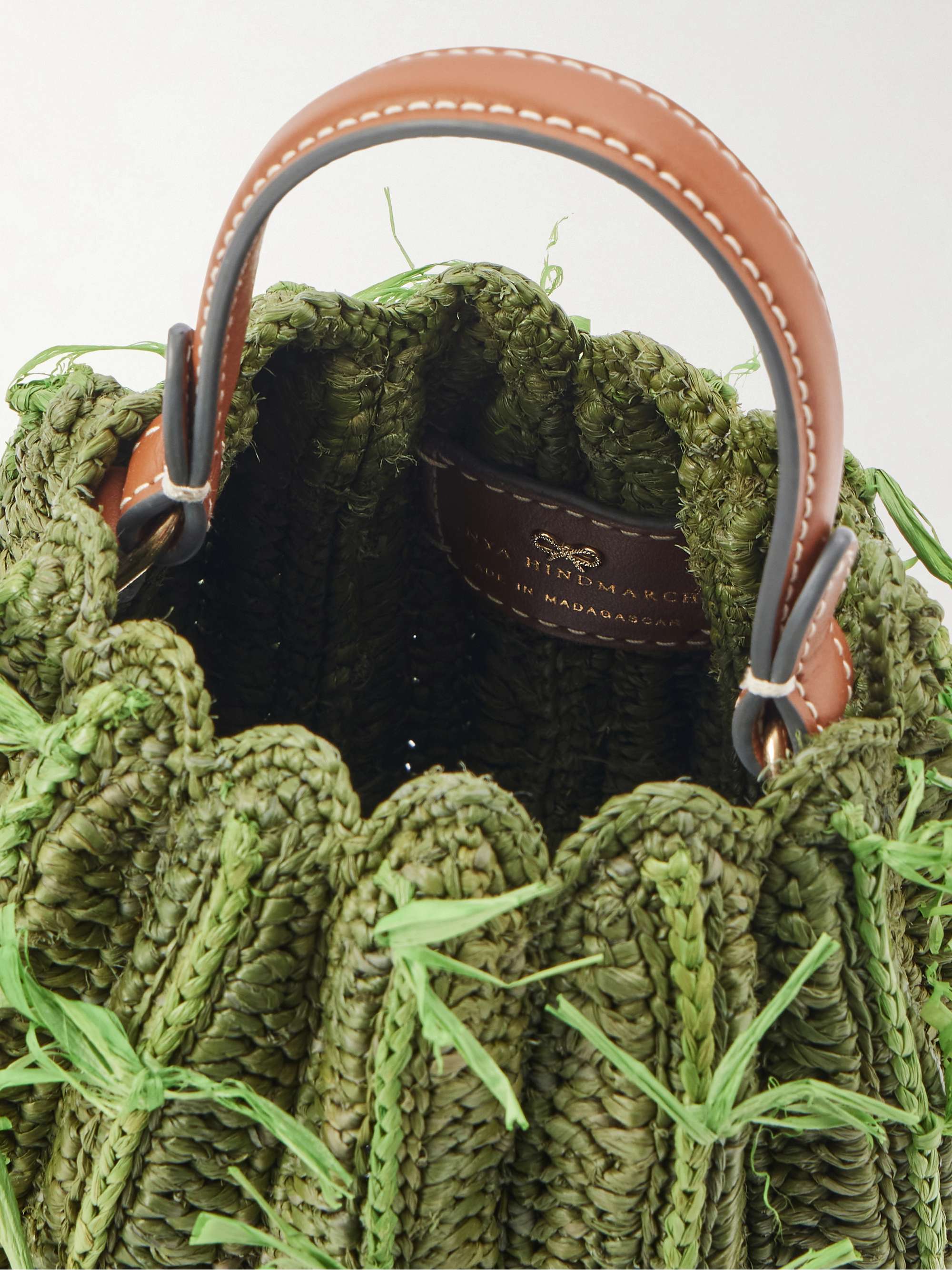 ANYA HINDMARCH Cactus leather-trimmed raffia shoulder bag | NET-A