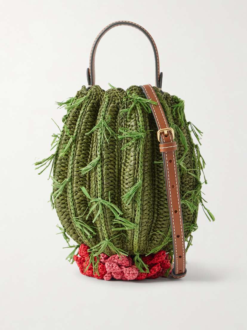 Anya Hindmarch Cactus Leather-trimmed Raffia Shoulder Bag