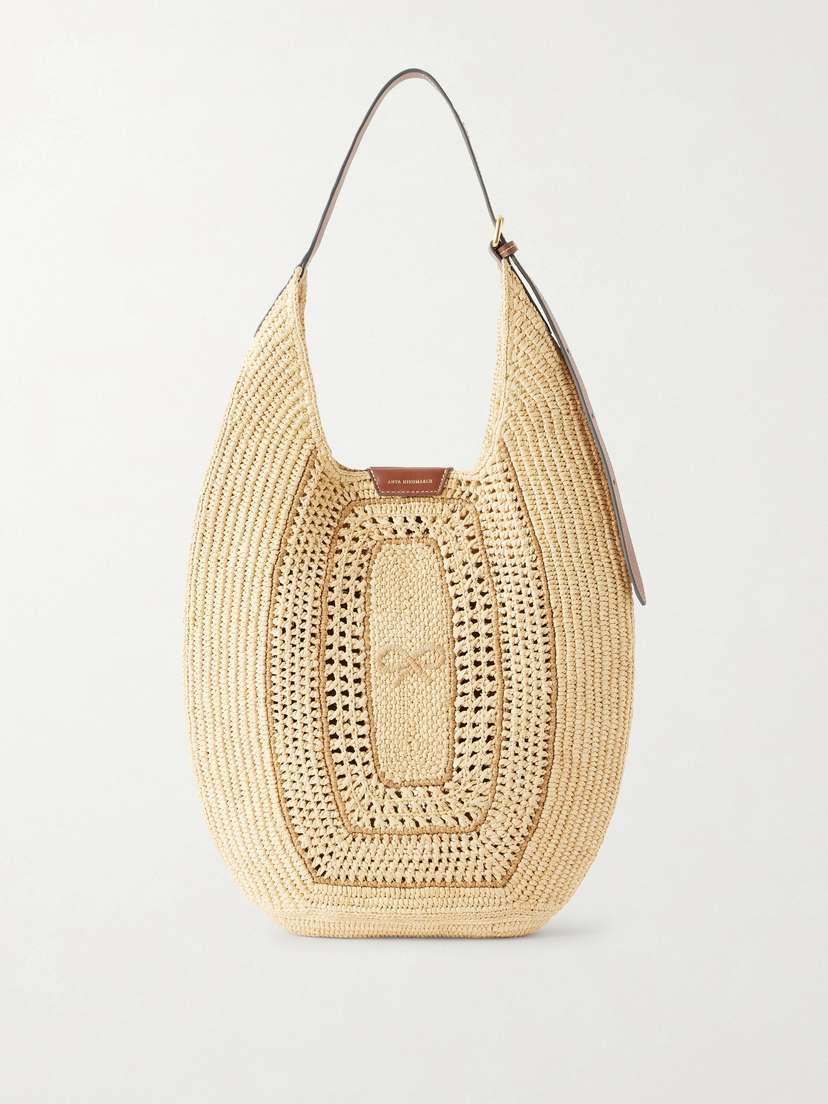 Anya Hindmarch Bow Leather-trimmed Raffia Tote