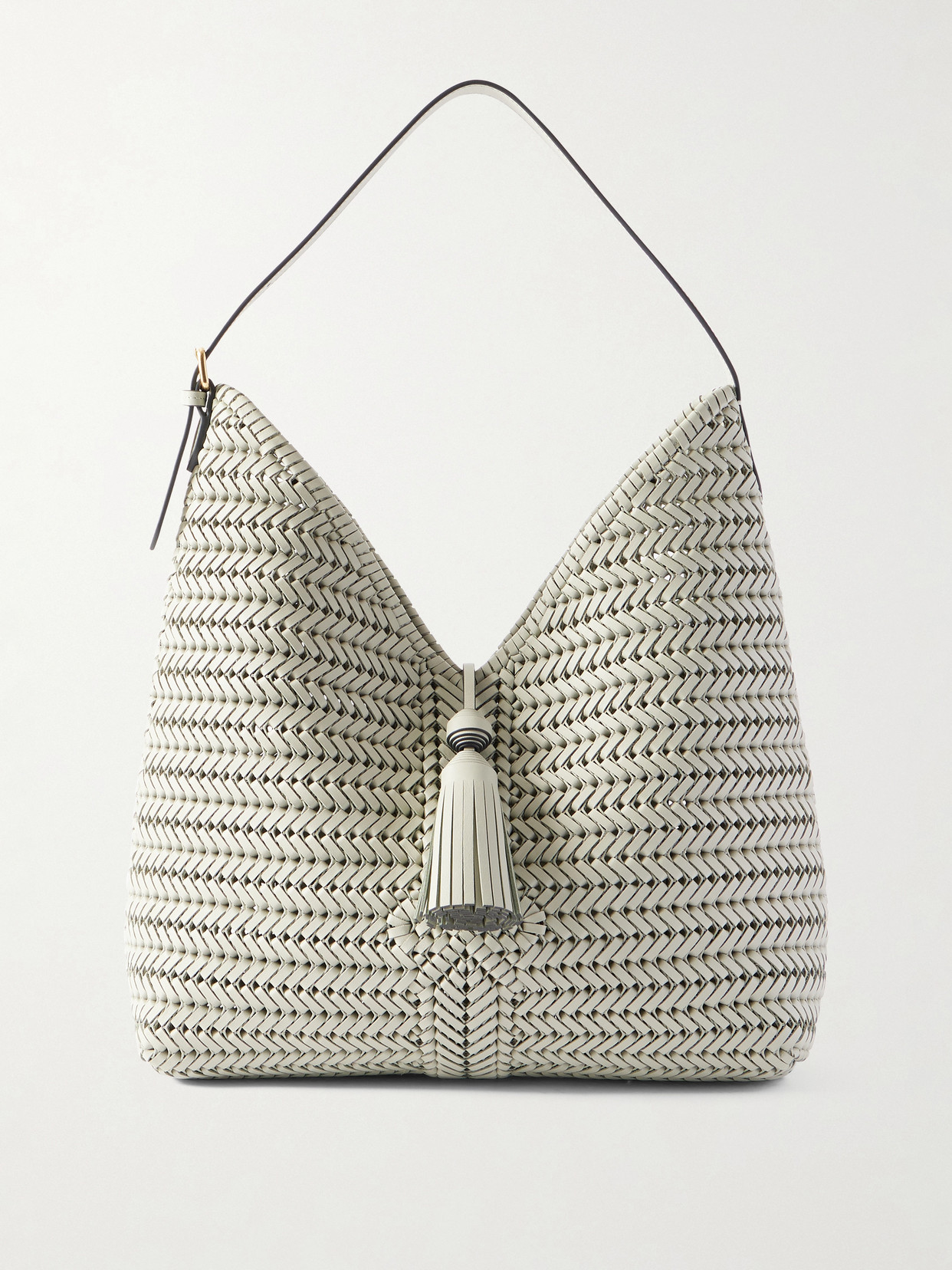 Anya Hindmarch The Neeson Tasseled Woven Leather Tote In Green