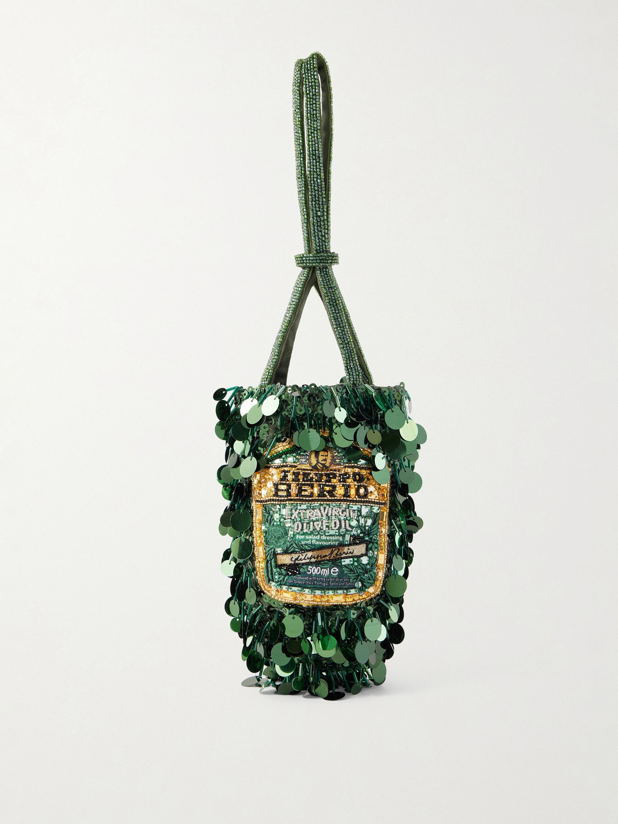 Anya Hindmarch Filippo Berio Mini Embellished Satin Bucket Bag In Green