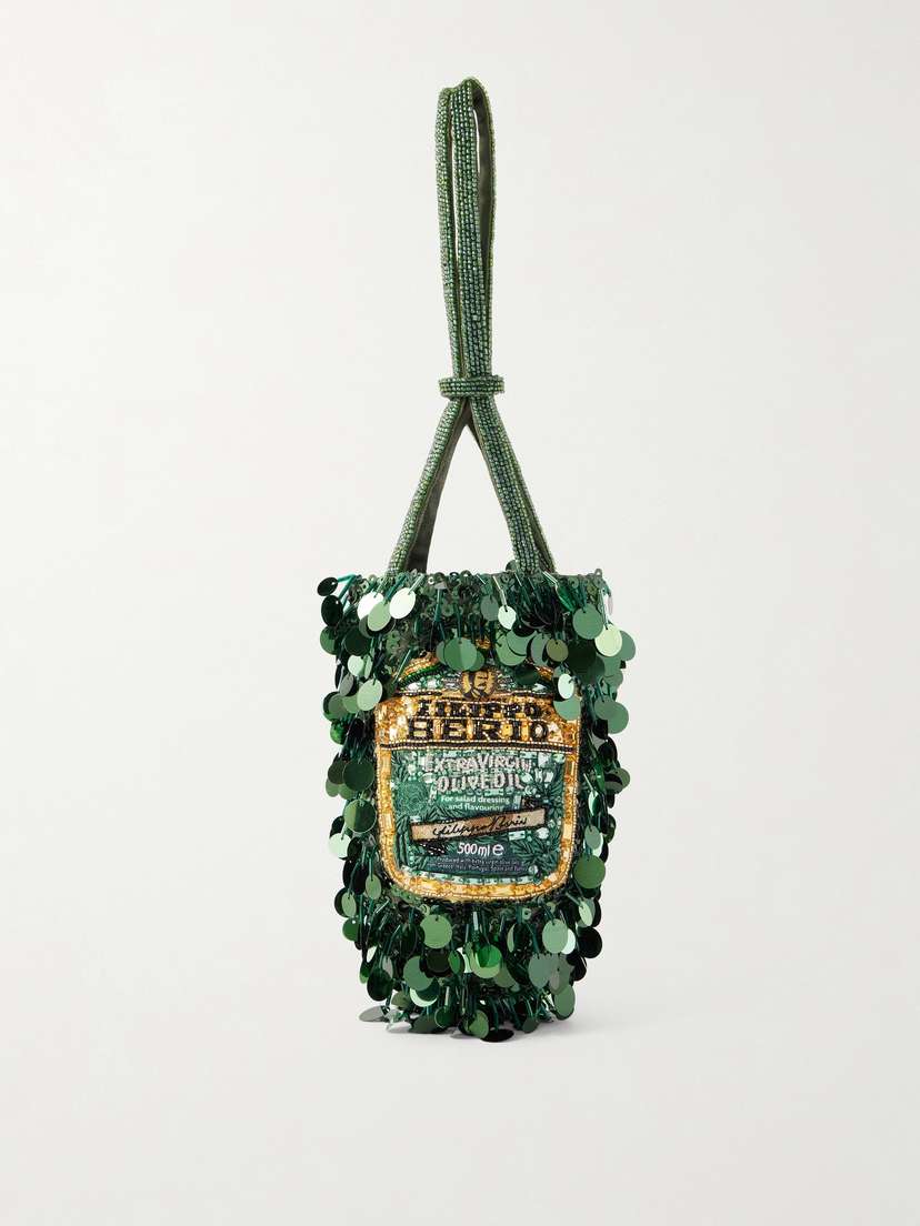Anya Hindmarch Filippo Berio Mini Embellished Satin Bucket Bag