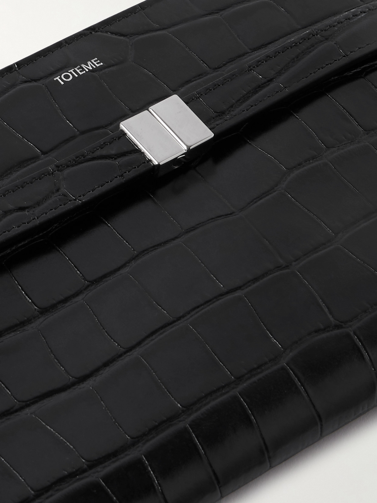 Totême Belted Croc-effect Leather Shoulder Bag In Black