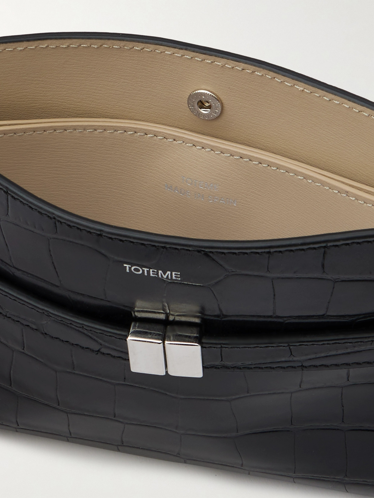 Totême Belted Croc-effect Leather Shoulder Bag In Black