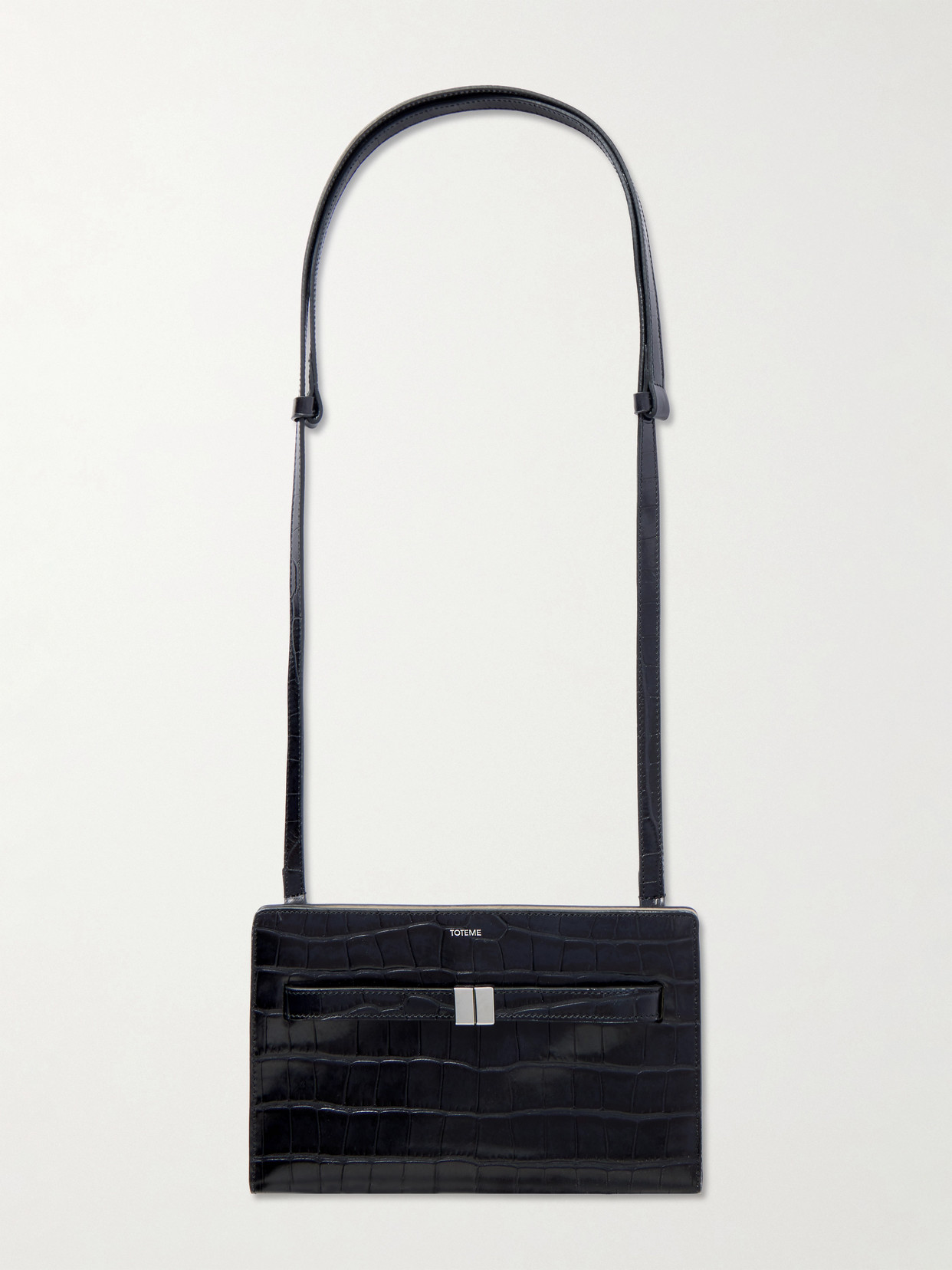 Totême Belted Croc-effect Leather Shoulder Bag In Black