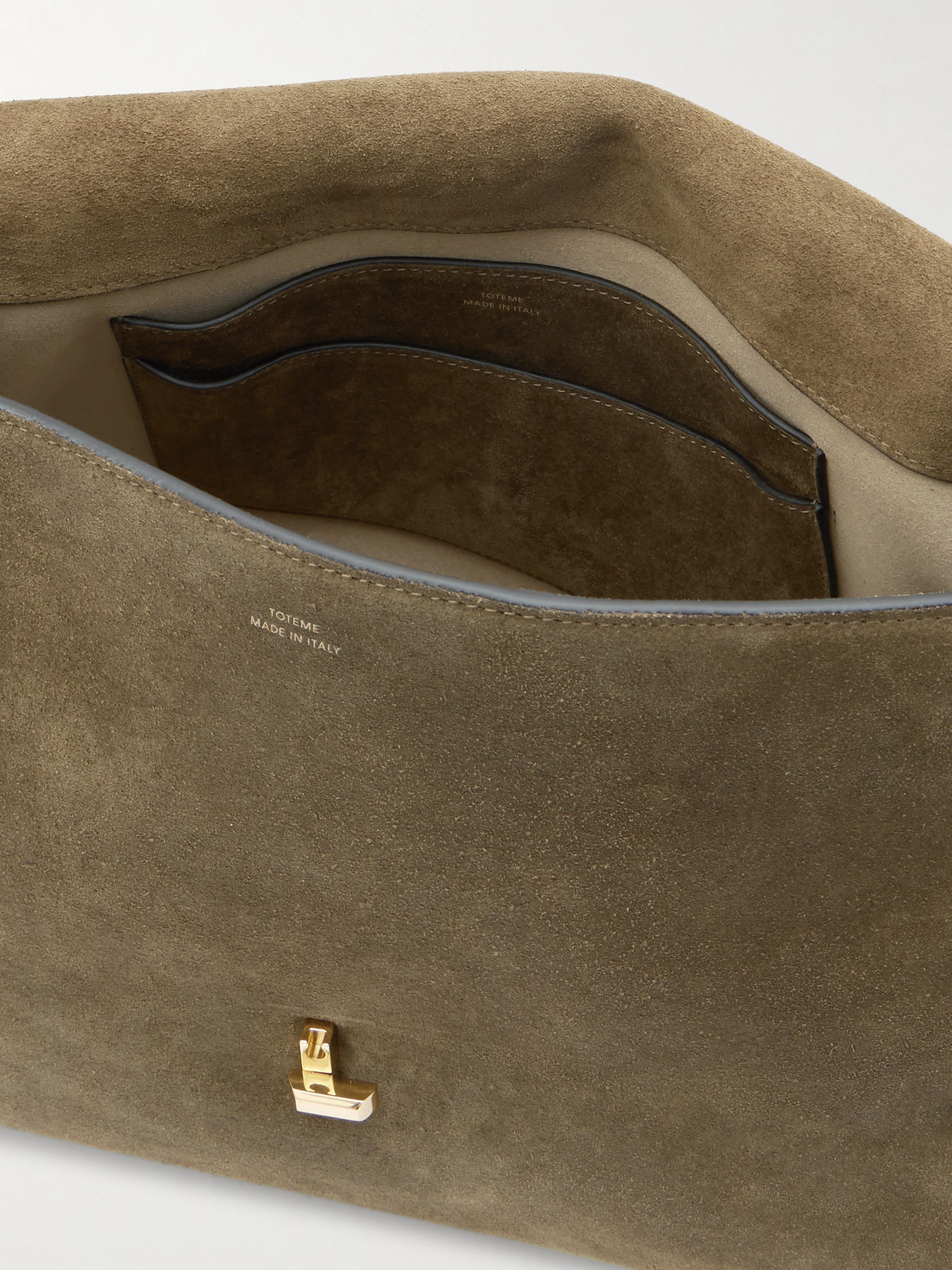 Totême T-lock Large Suede Shoulder Bag In Brown