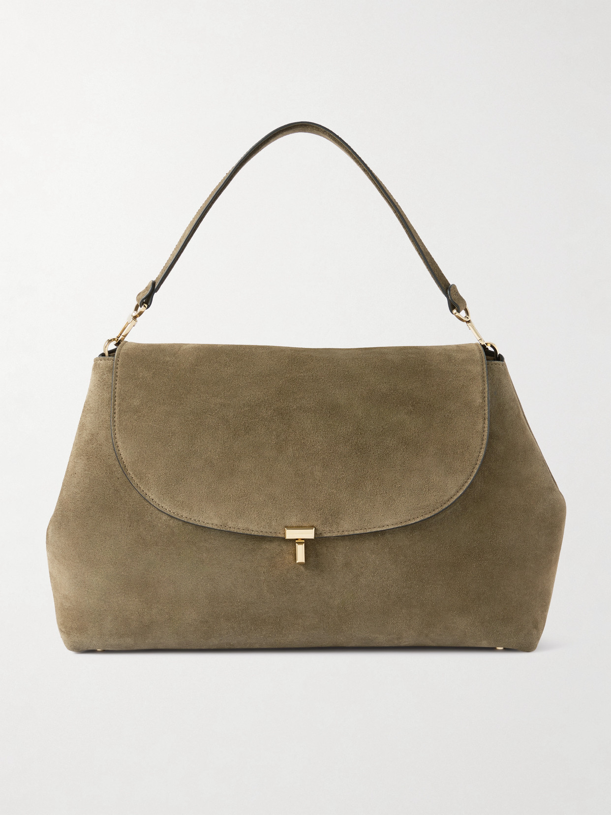 Totême T-lock Large Suede Shoulder Bag In Brown