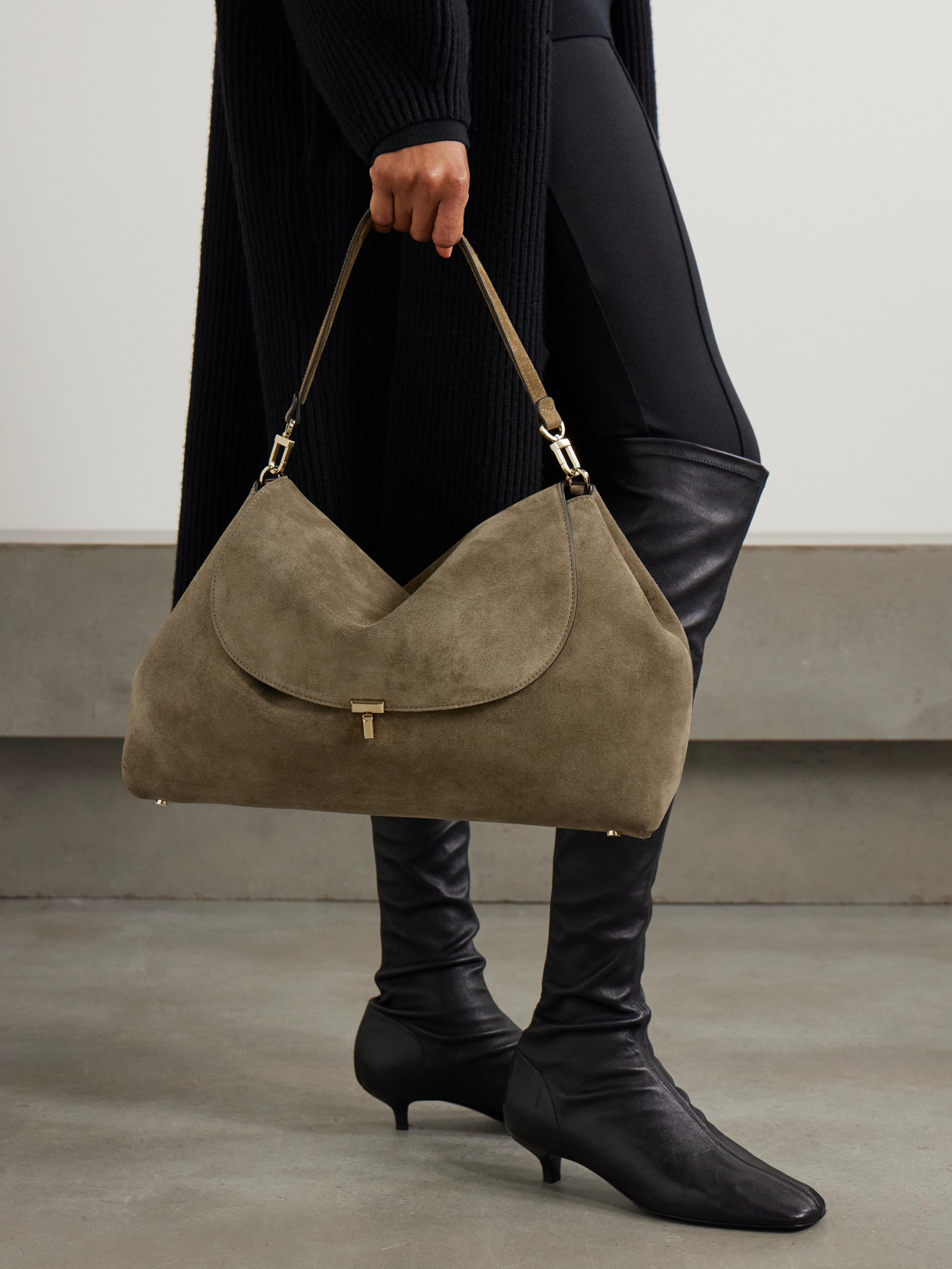 Totême T-lock Large Suede Shoulder Bag In Brown