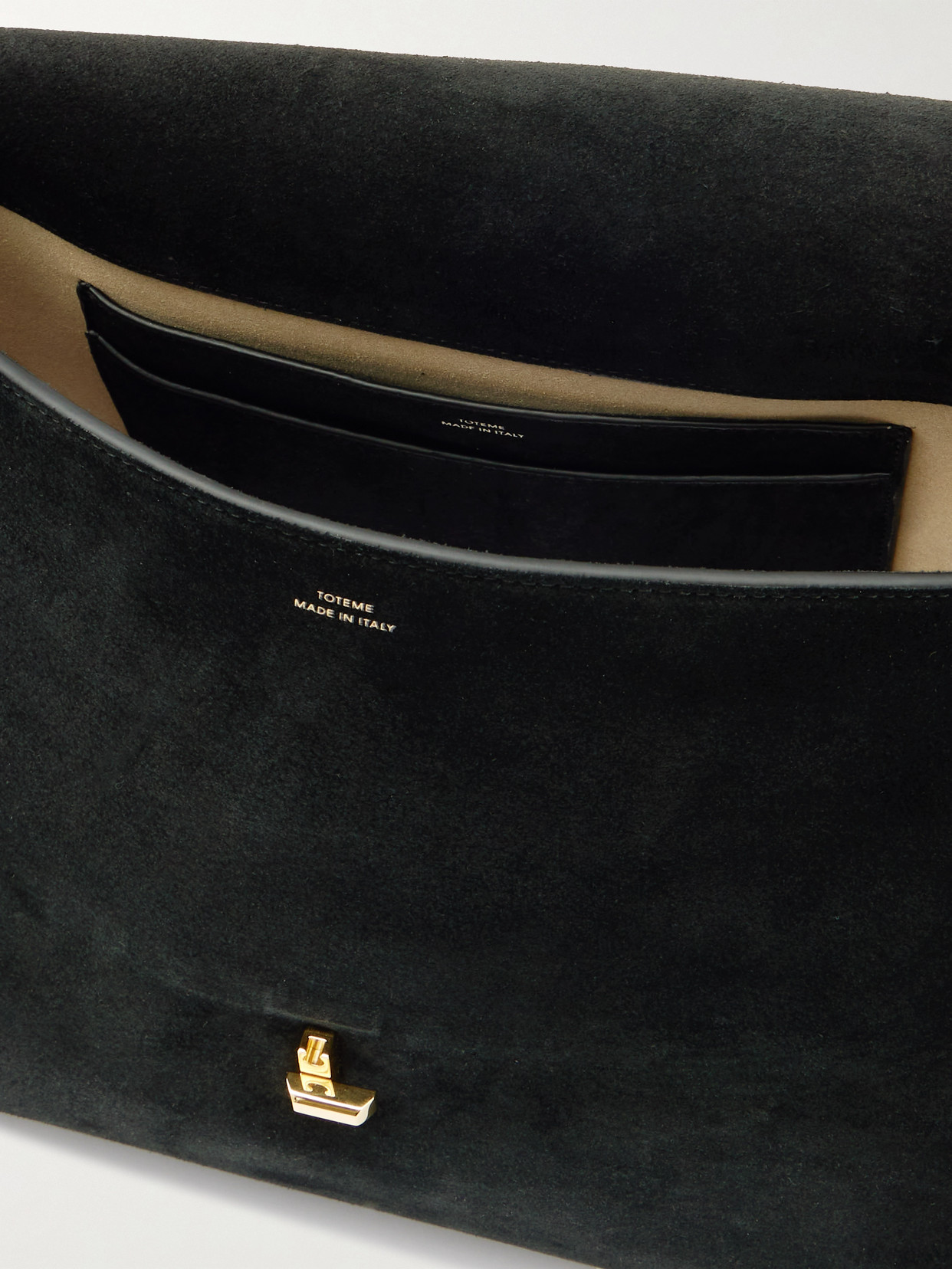 Totême T-lock Suede Shoulder Bag In Black