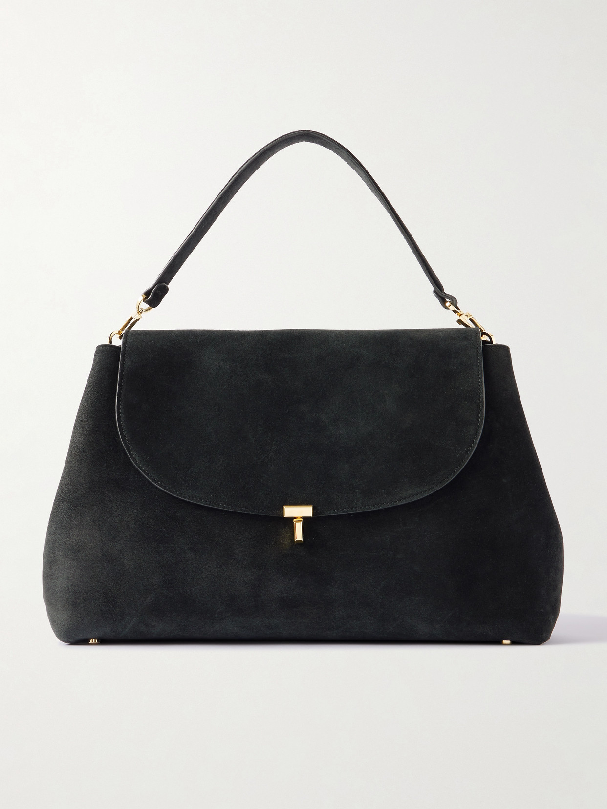 Totême T-lock Suede Shoulder Bag In Black