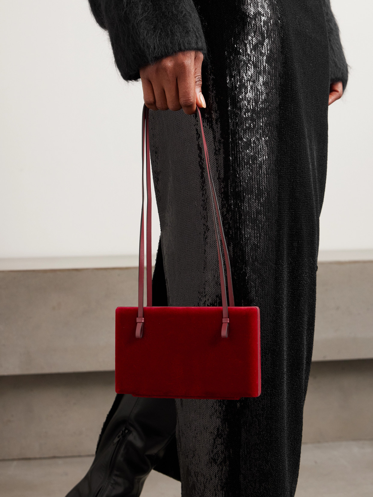 Cocktail Leather-Trimmed Velvet Shoulder Bag