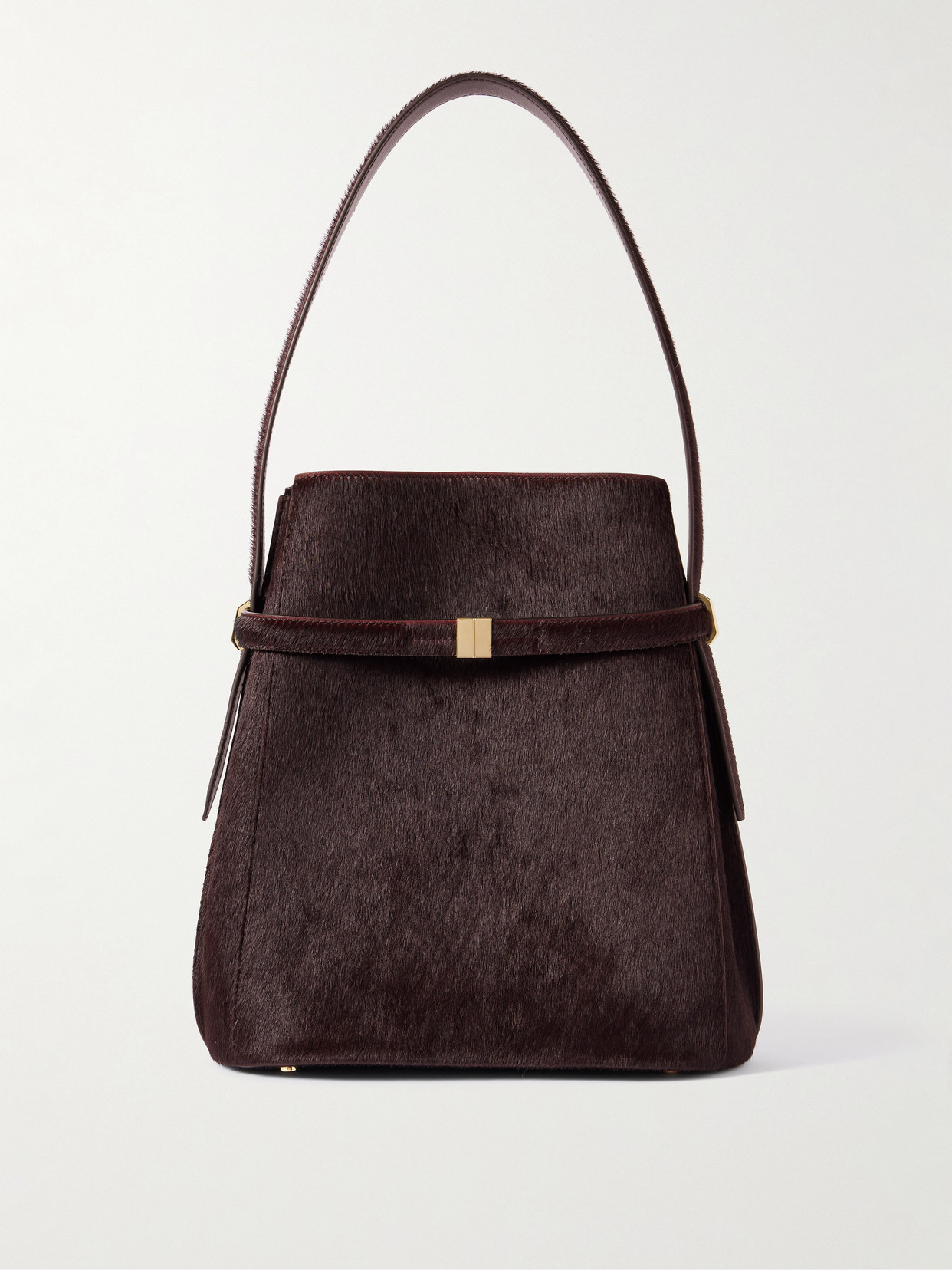 Totême Belted Pony Hair Tote In Burgundy