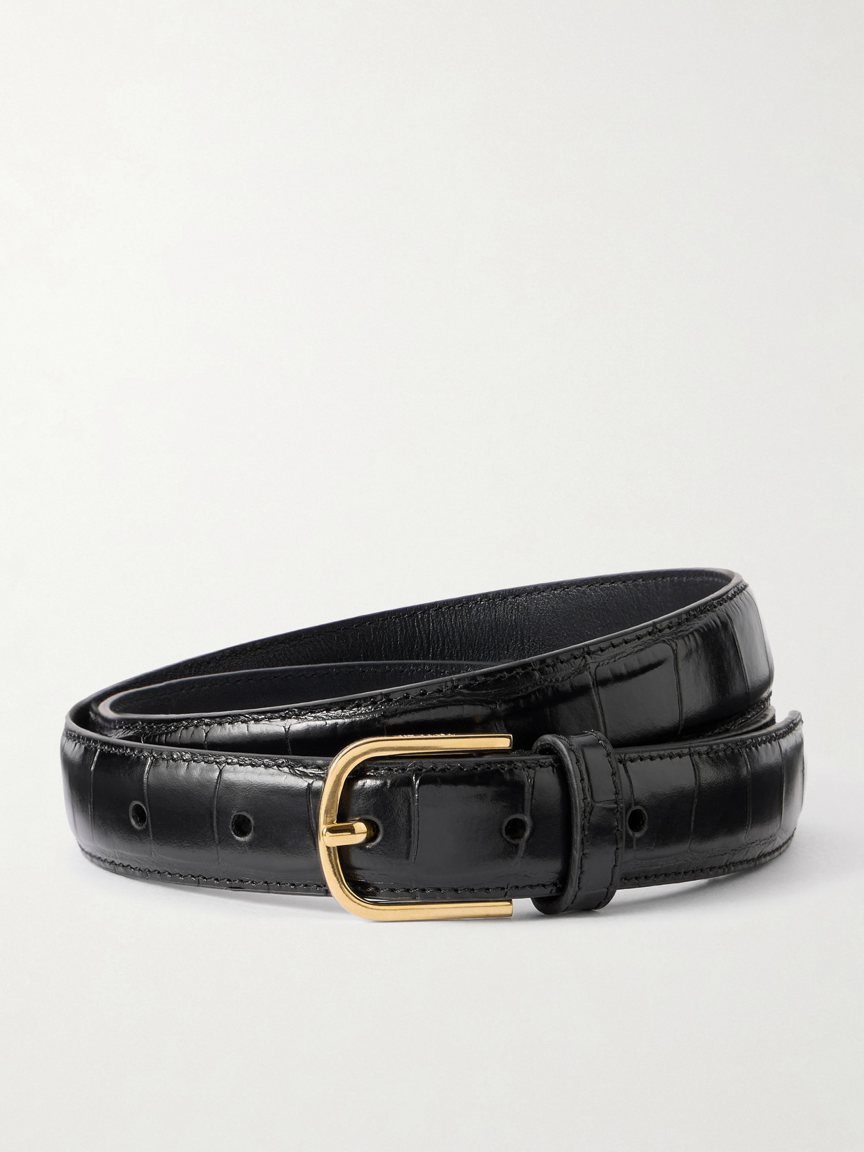 Totême Croc-effect Leather Belt In Black