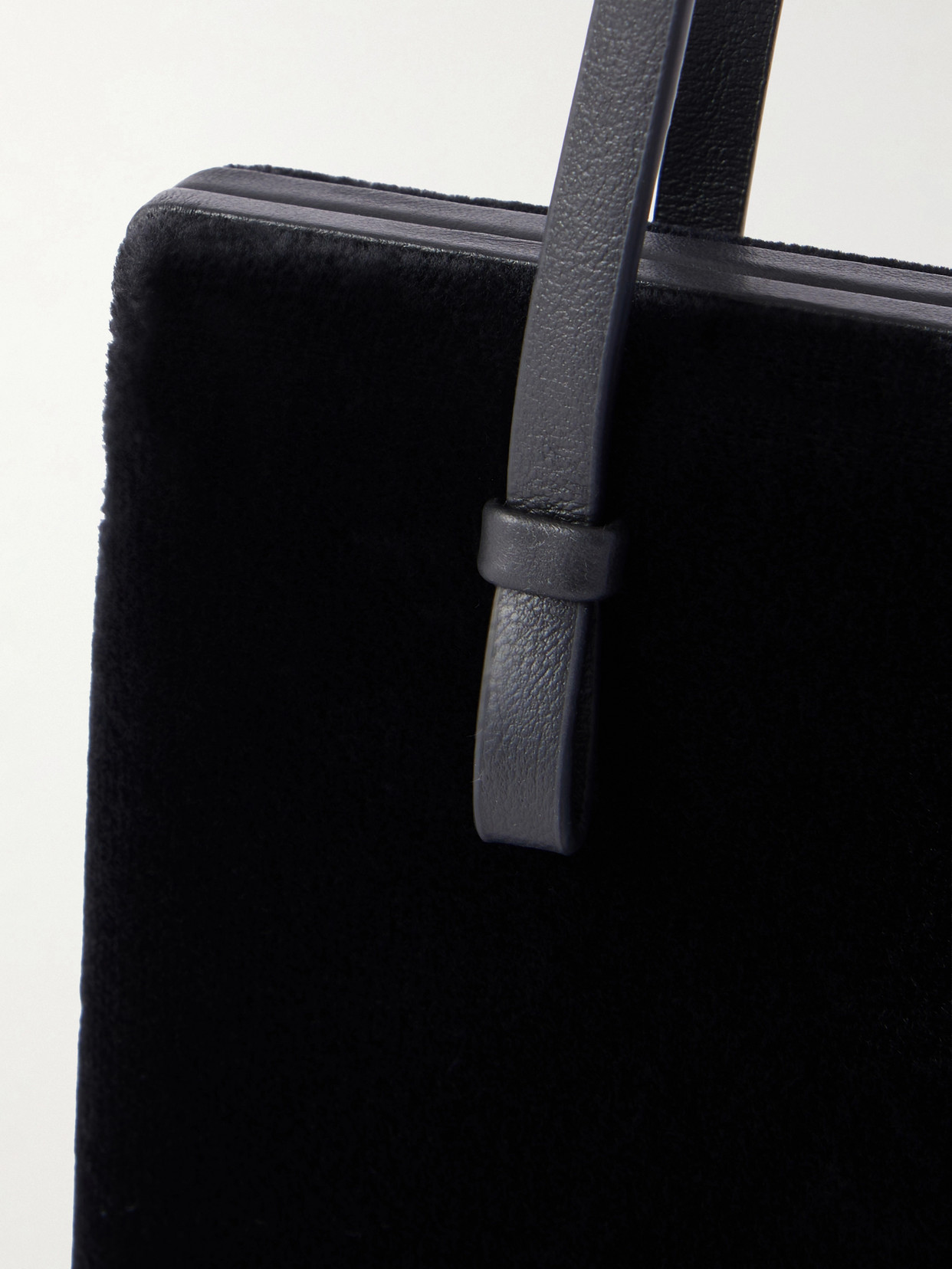 Leather-Trimmed Velvet Shoulder Bag