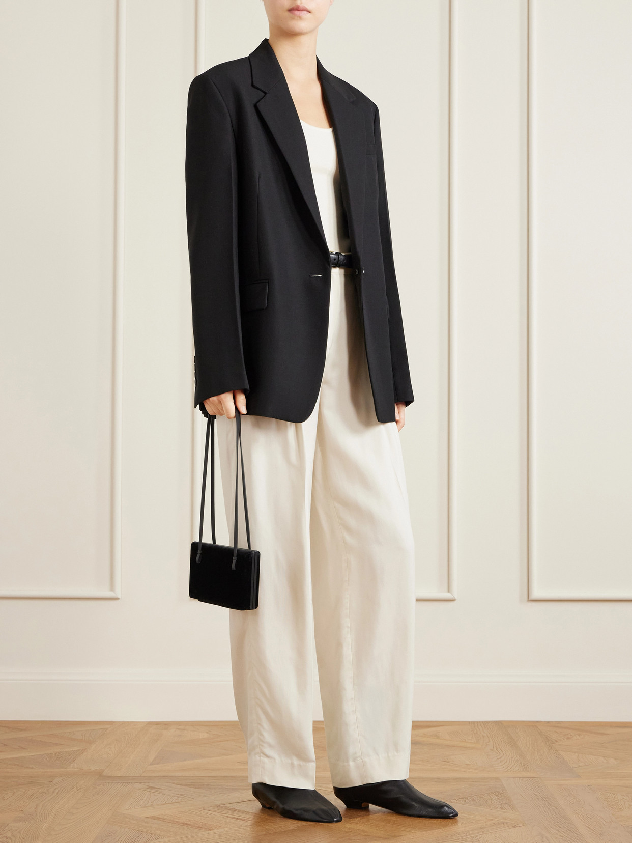 Leather-Trimmed Velvet Shoulder Bag