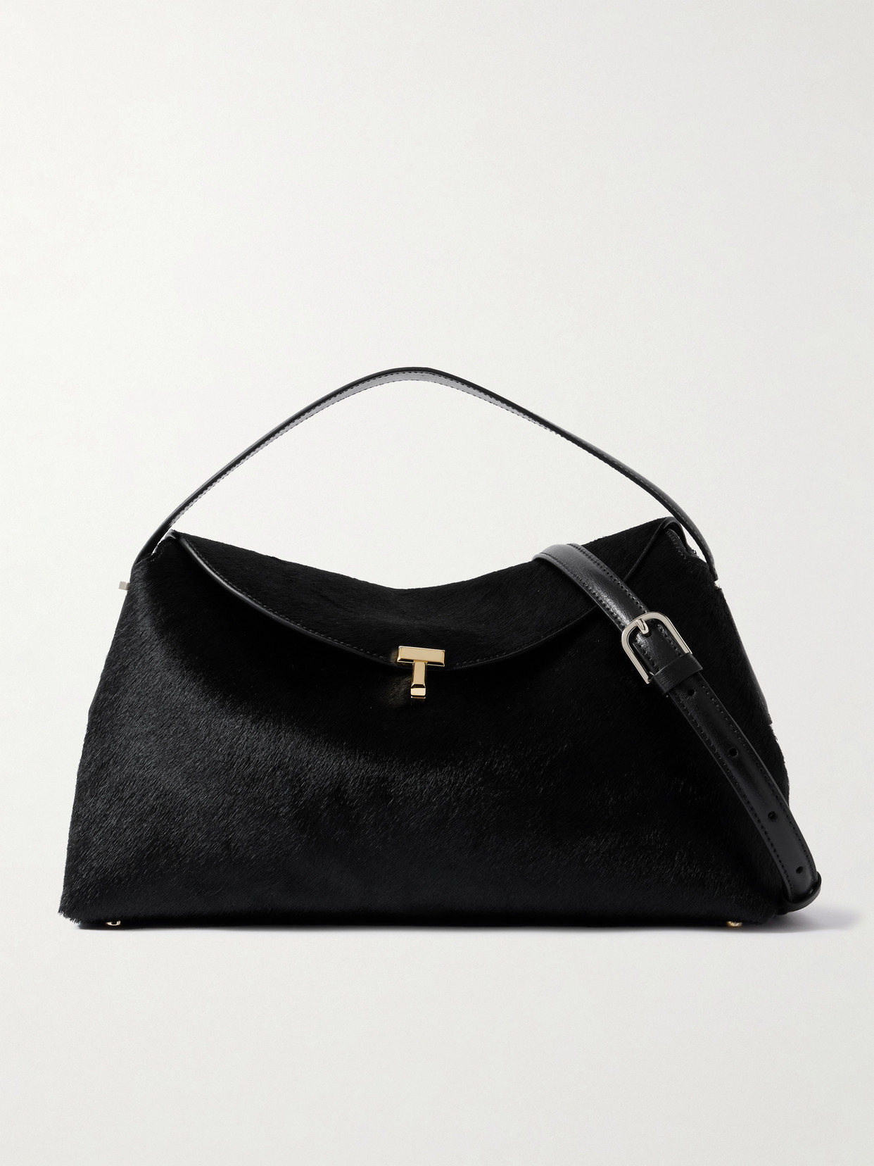 Totême T-lock Leather-trimmed Pony Hair Shoulder Bag In Black