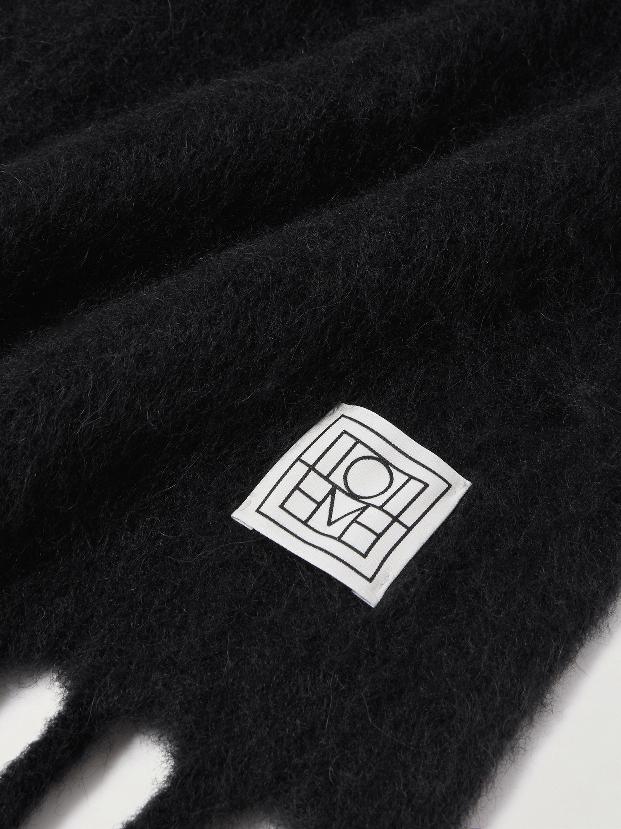 Totême Fringed Appliquéd Brushed Alpaca-blend Scarf In Blue