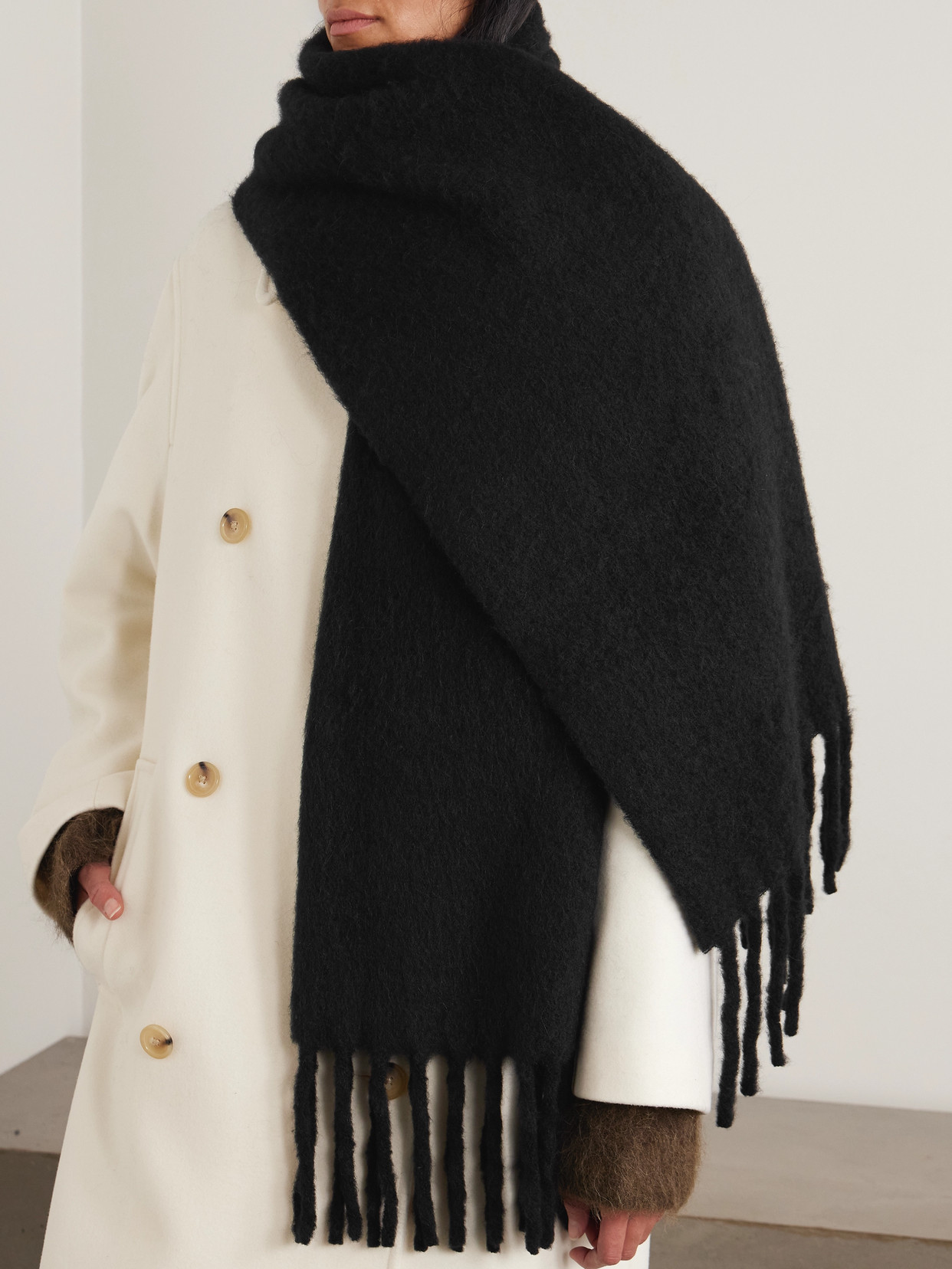 Totême Fringed Appliquéd Brushed Alpaca-blend Scarf In Blue