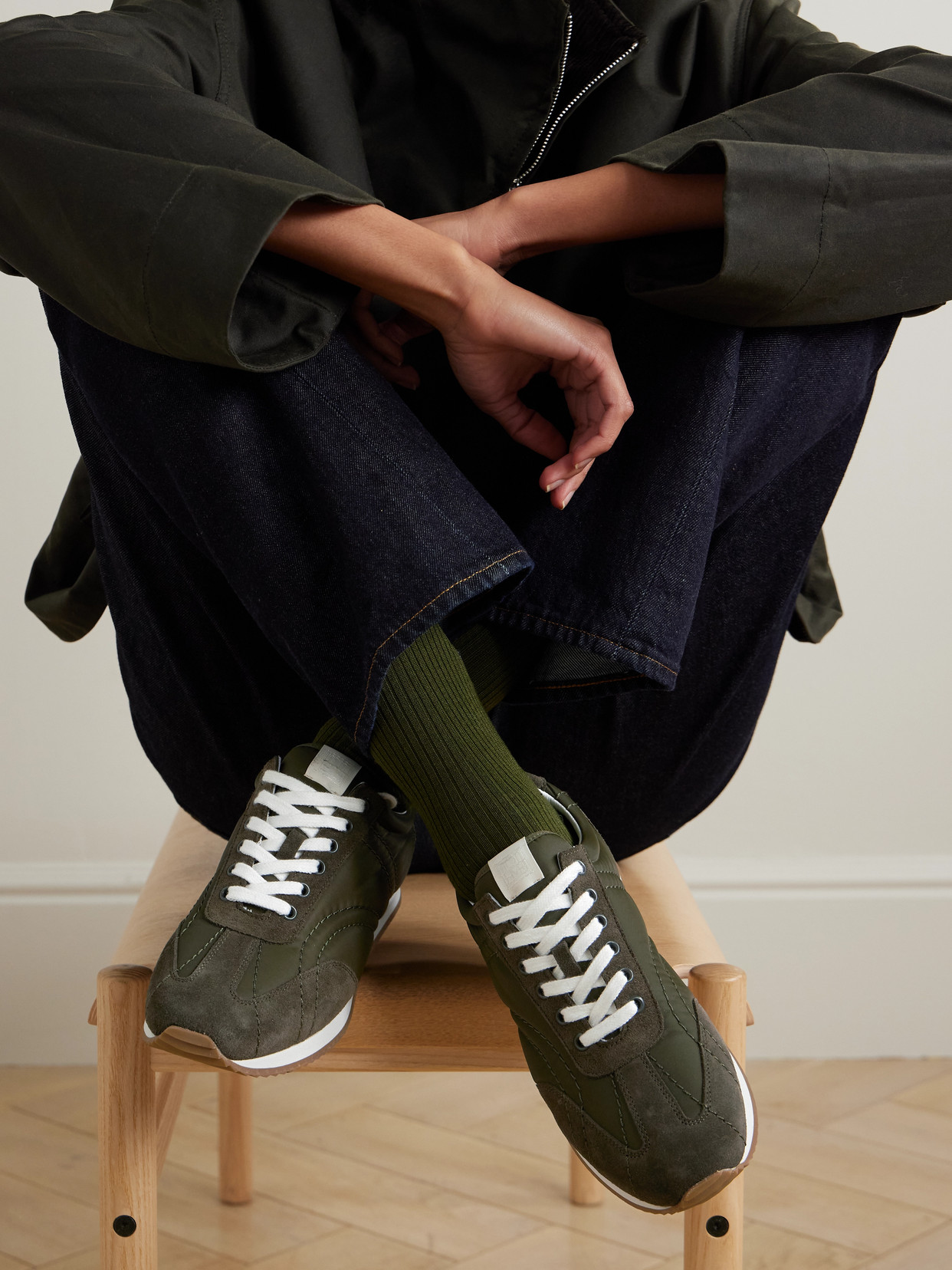 Totême The Sport Suede And Twill Sneakers In Green