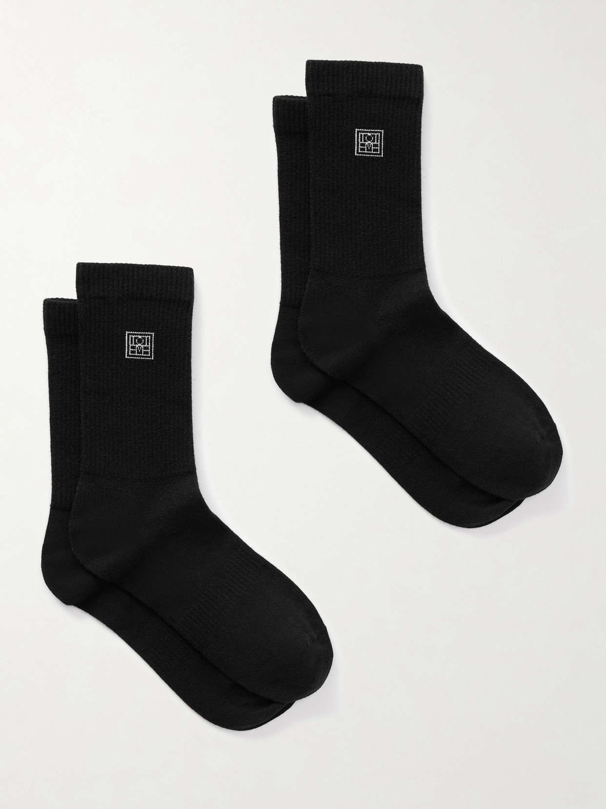 Totême Embroidered Ribbed Cotton-blend Socks In Black