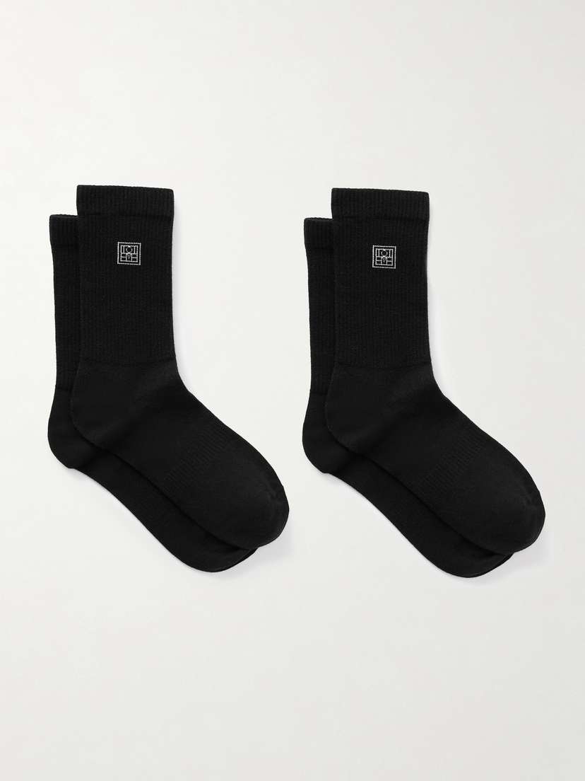 TOTEME Embroidered Ribbed Cotton-blend Socks
