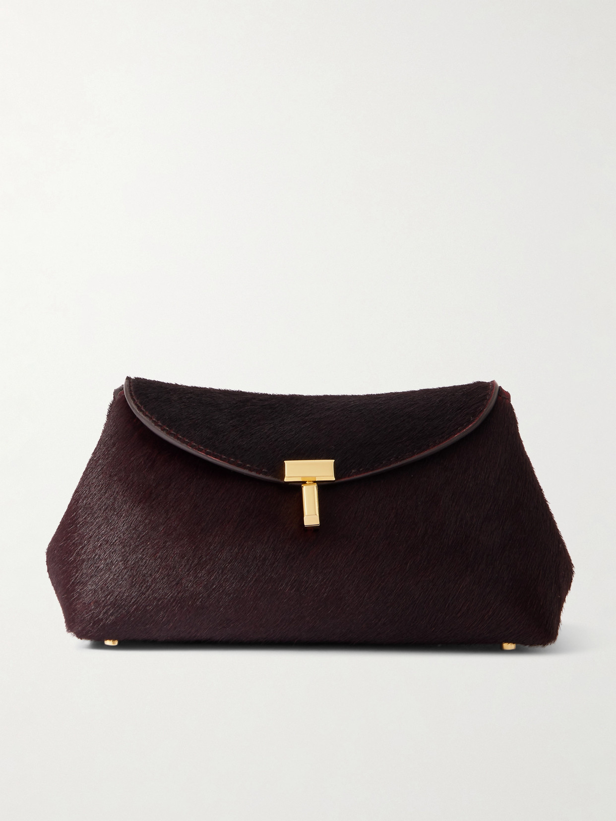 Totême T-lock Mini Calf Hair Clutch In Burgundy