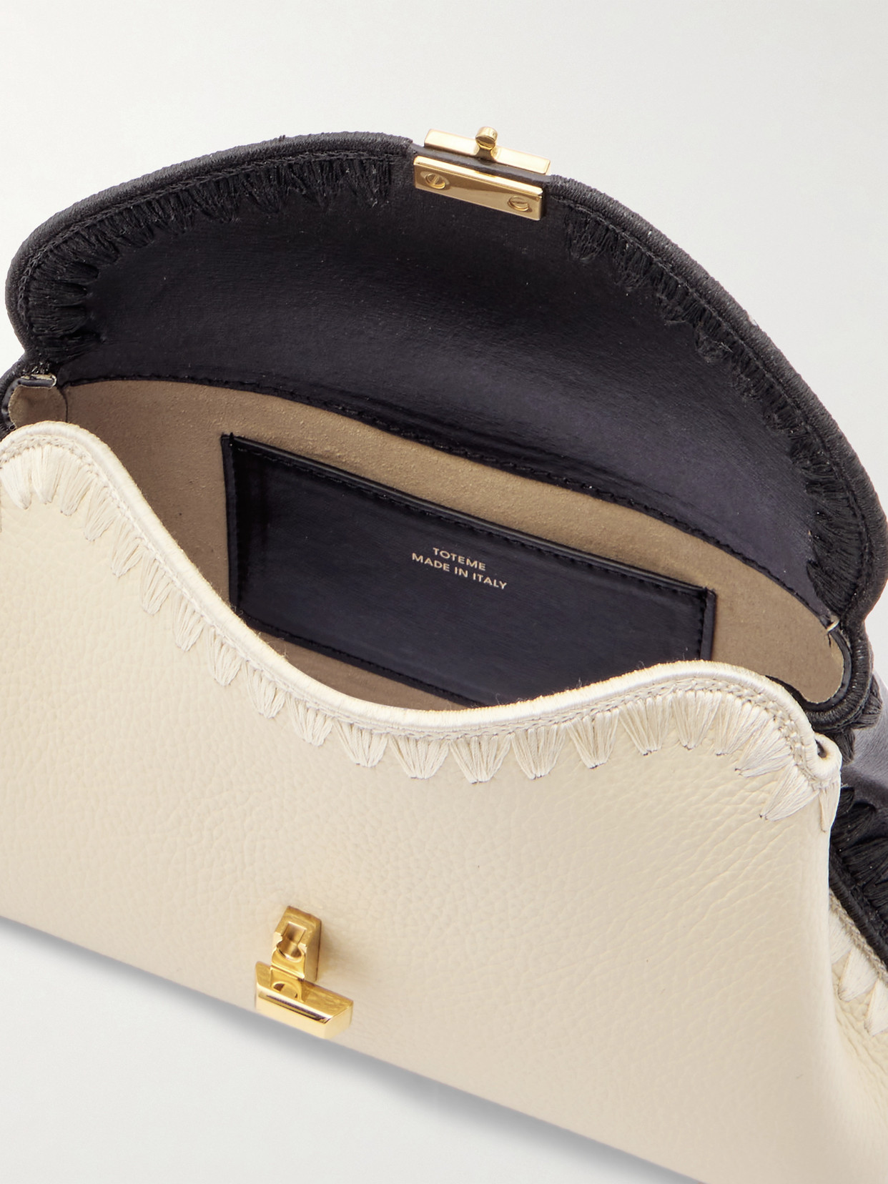 Totême T-lock Mini Embroidered Textured-leather Clutch In Multi