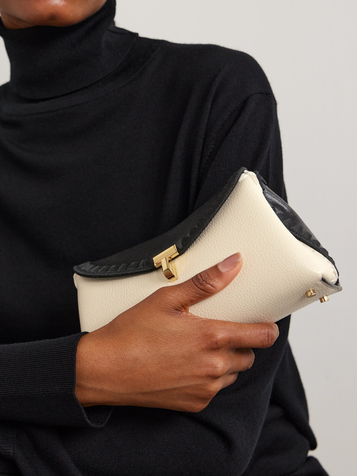 Totême T-lock Mini Embroidered Textured-leather Clutch In Multi