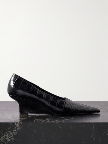TOTEME Croc-effect leather wedge pumps
