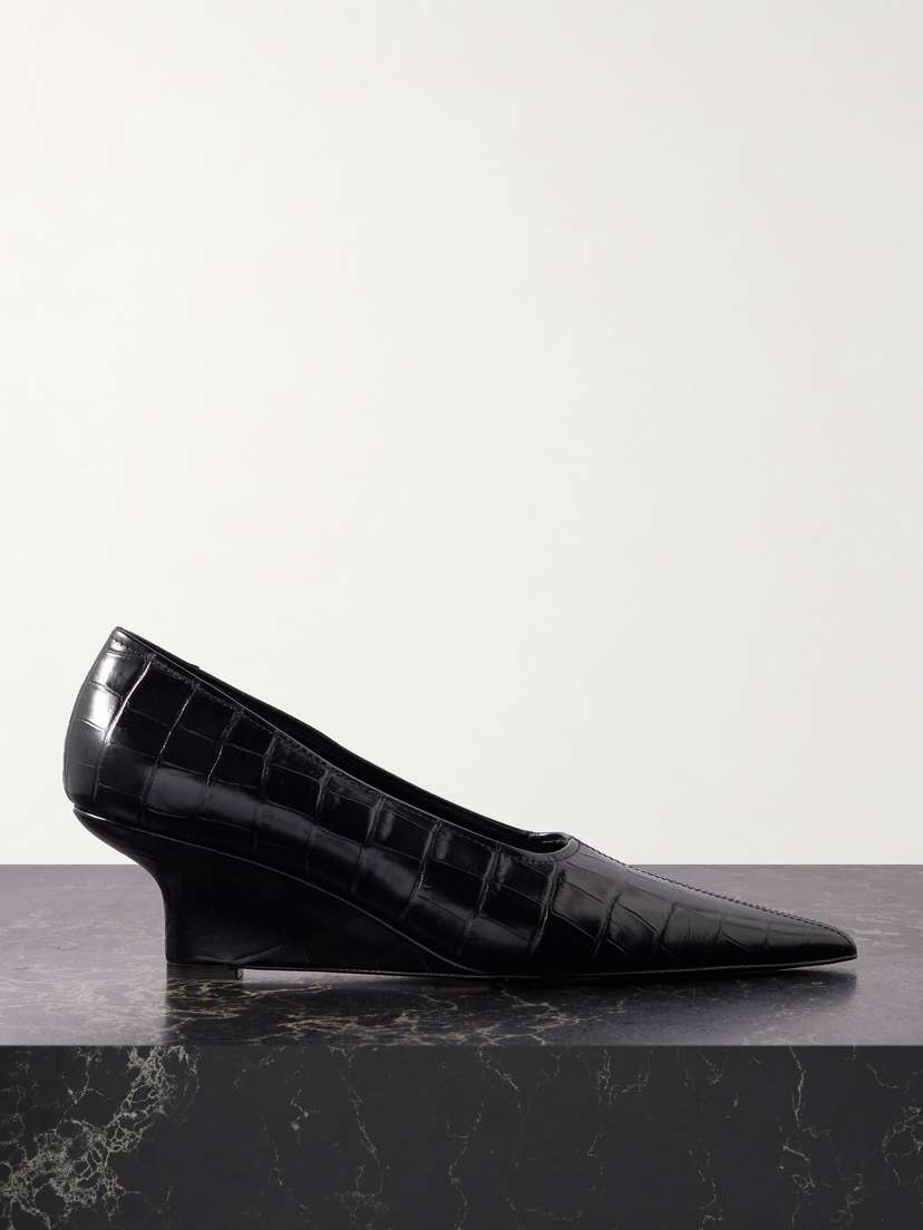 Toteme — Croc-effect leather wedge pumps