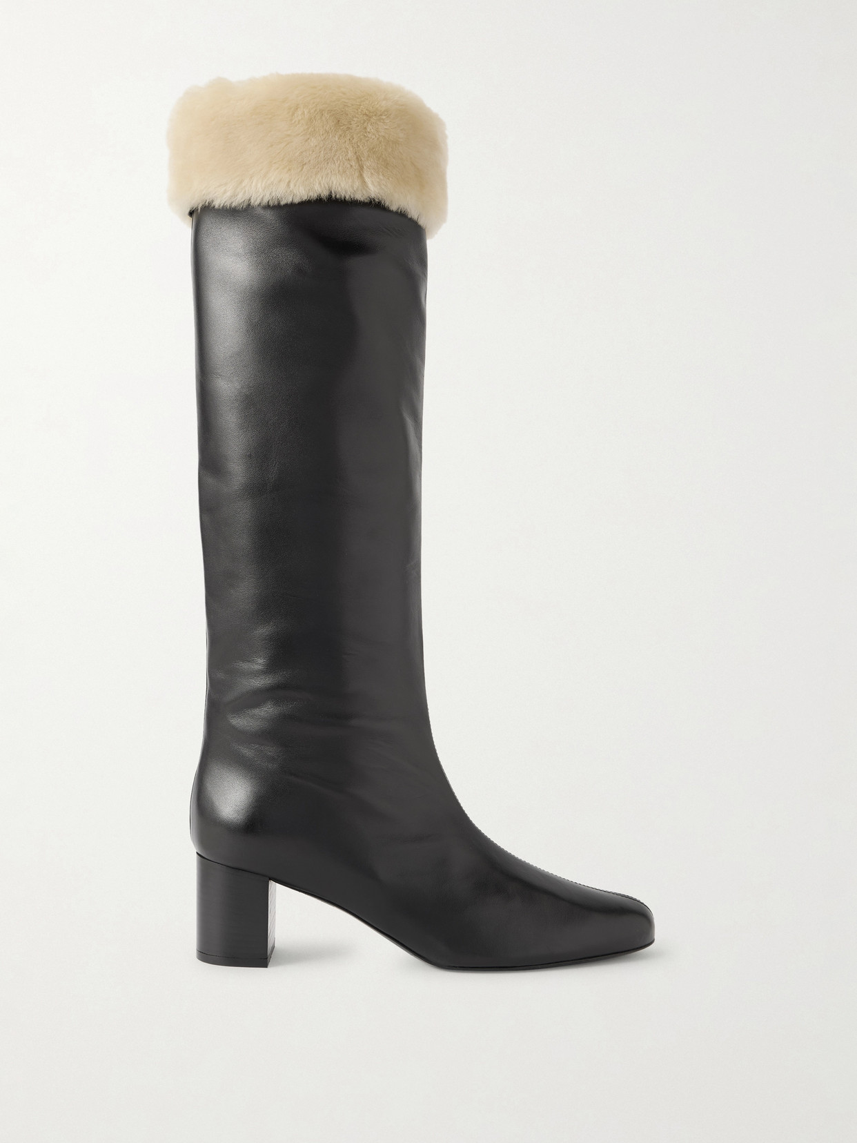 Totême Downtown Shearling-trimmed Leather Knee Boots In Black