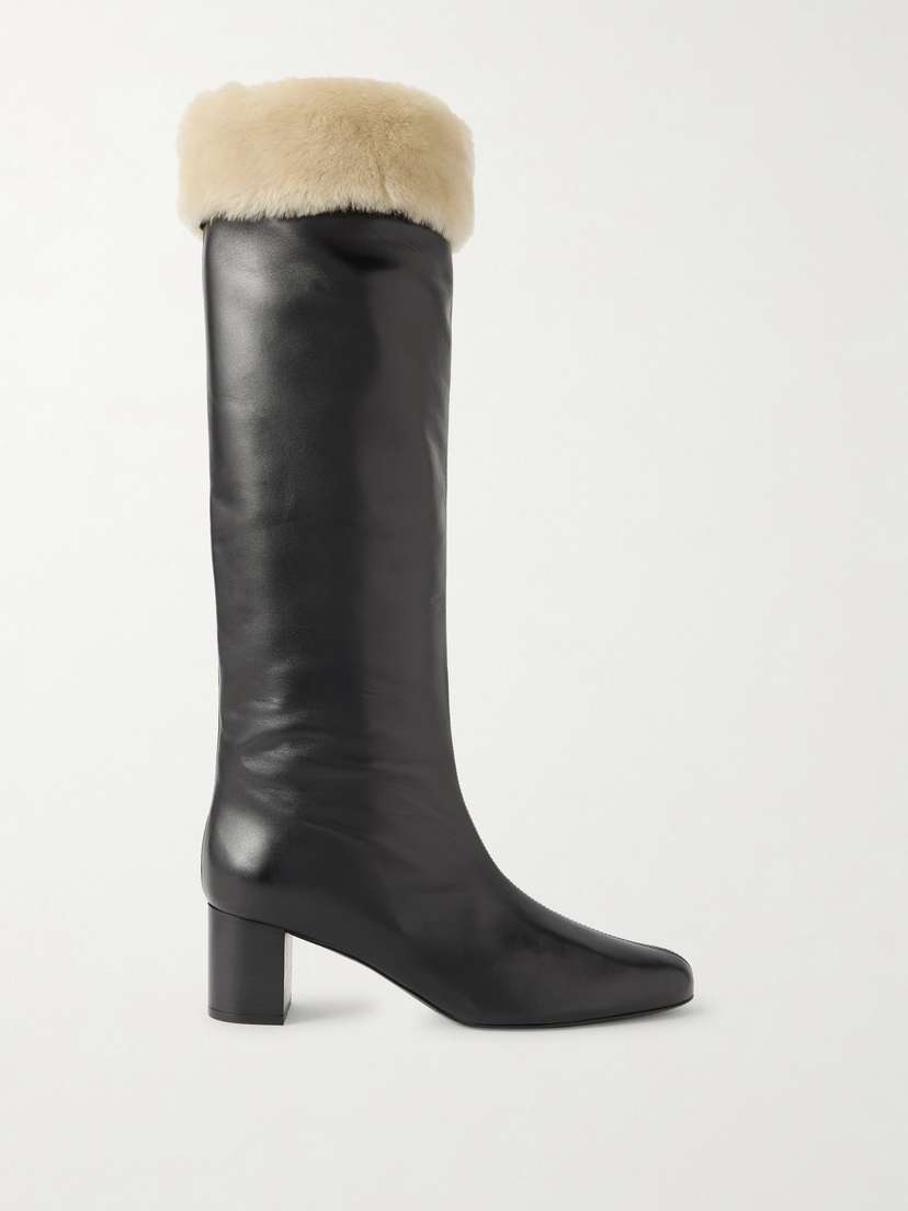 TOTEME Downtown Shearling-trimmed Leather Knee Boots